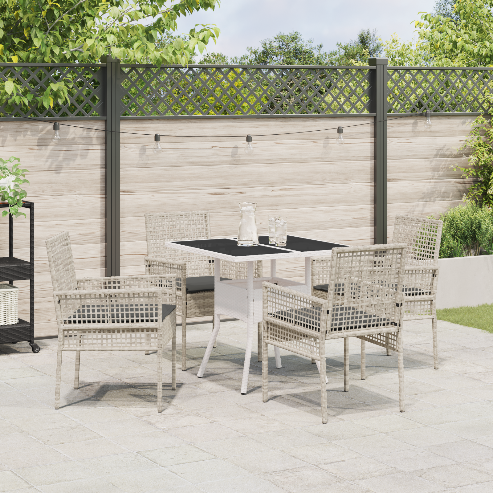 5 Piece Garden Dining Set Light Grey Poly Rattan - Image 4