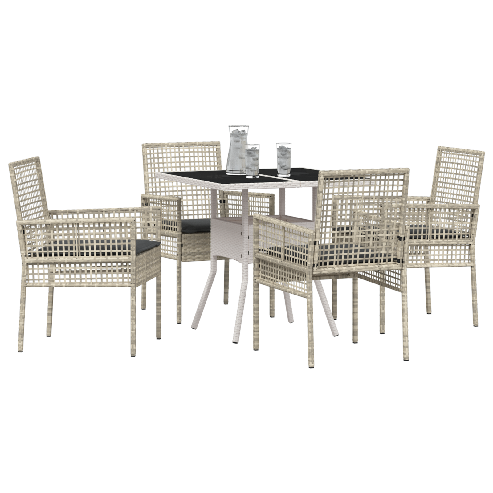 5 Piece Garden Dining Set Light Grey Poly Rattan - Image 3