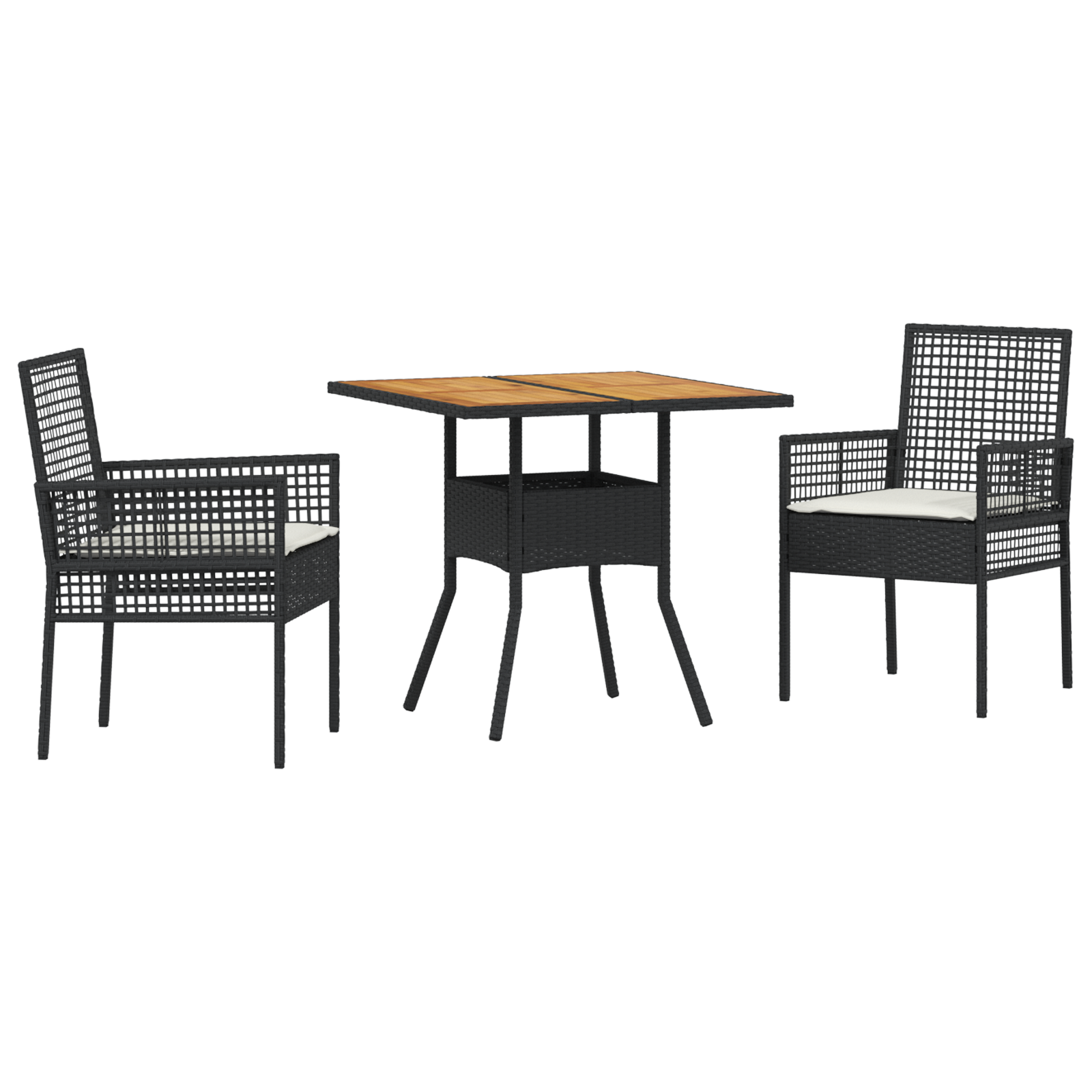 3 Piece Garden Dining Set with Cushions Black Poly Rattan - Image 2