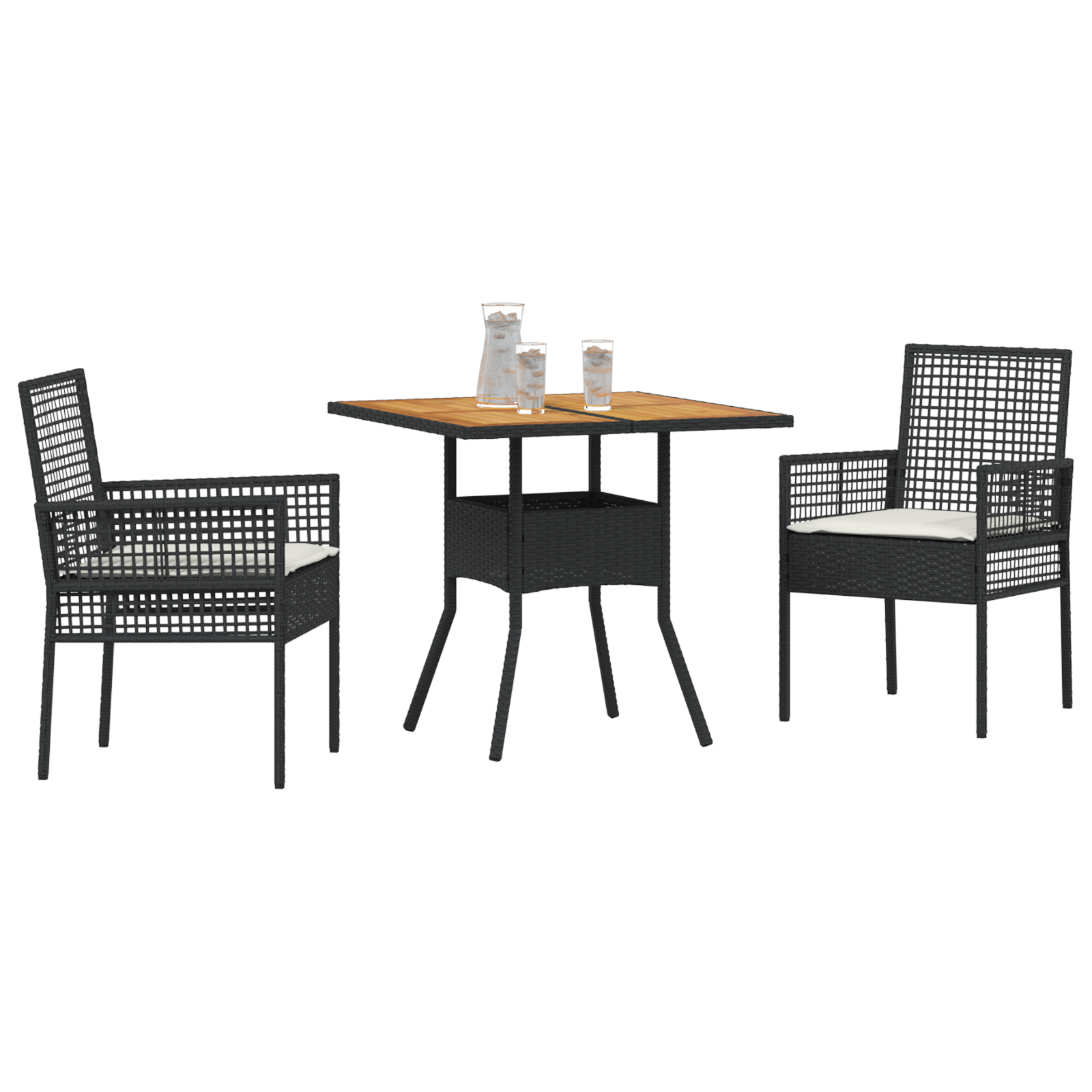 3 Piece Garden Dining Set with Cushions Black Poly Rattan - Image 3