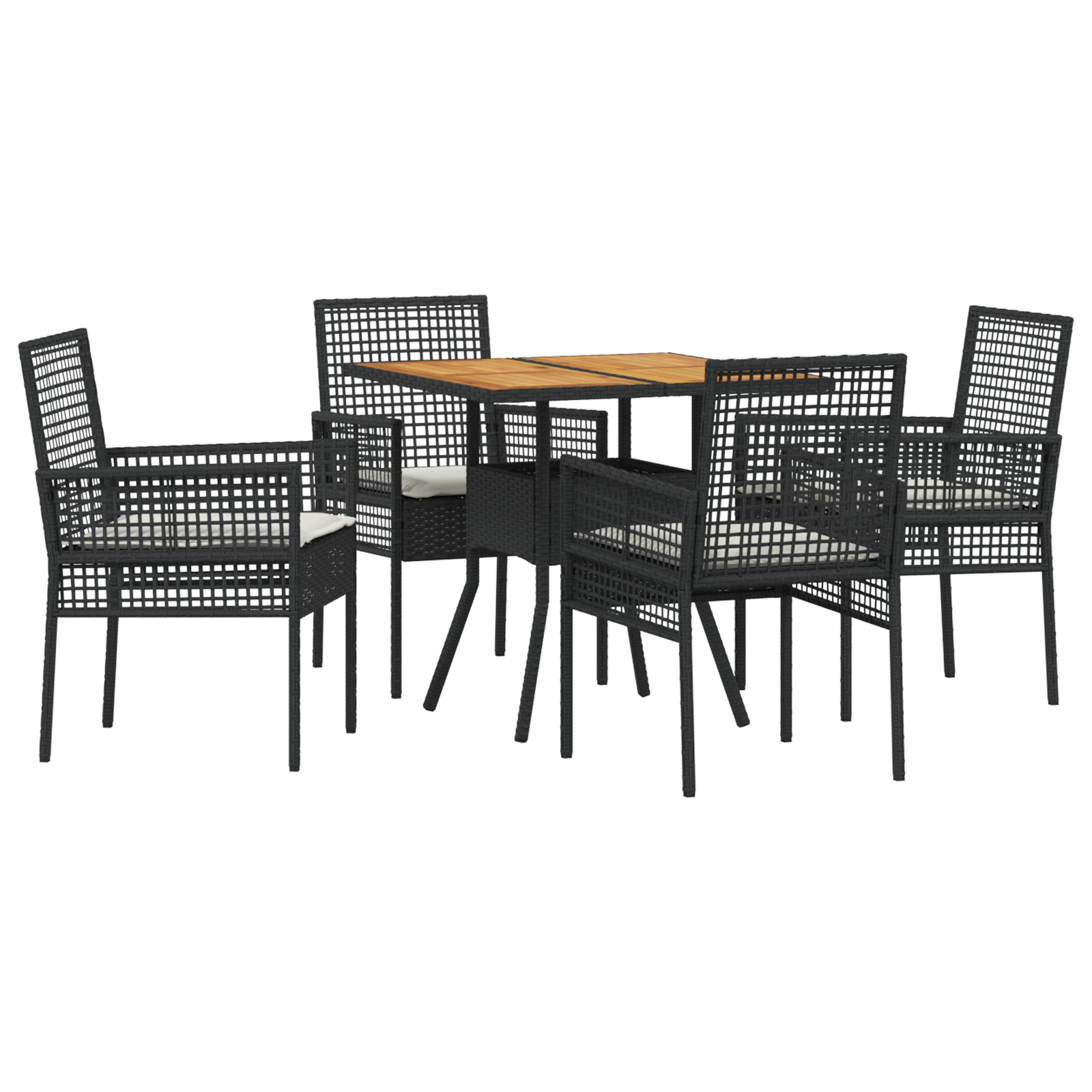 5 Piece Garden Dining Set with Cushions Black Poly Rattan - Image 2
