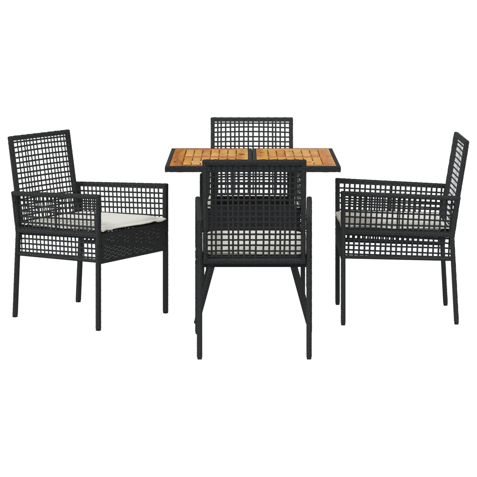 5 Piece Garden Dining Set with Cushions Black Poly Rattan - Image 7