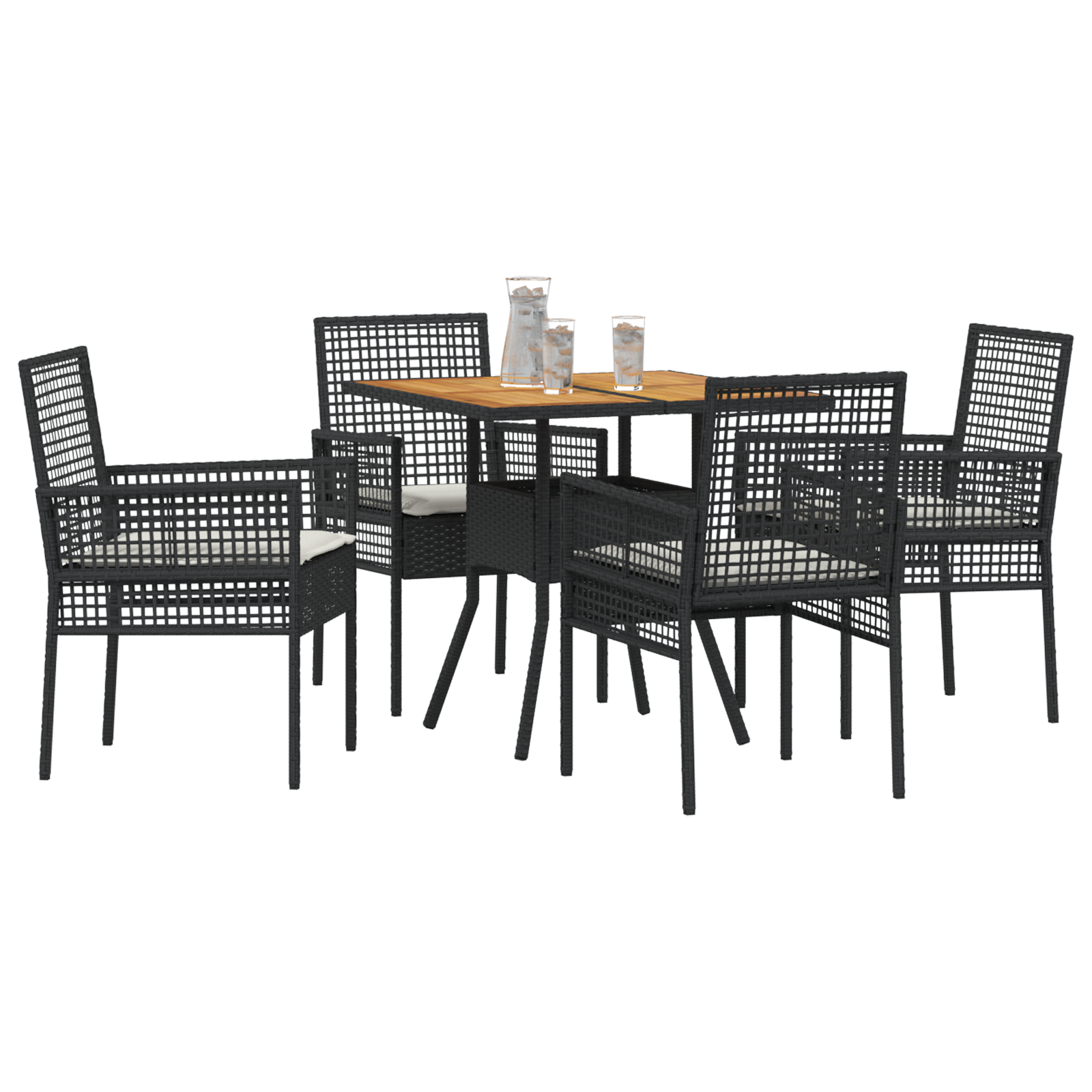 5 Piece Garden Dining Set with Cushions Black Poly Rattan - Image 3