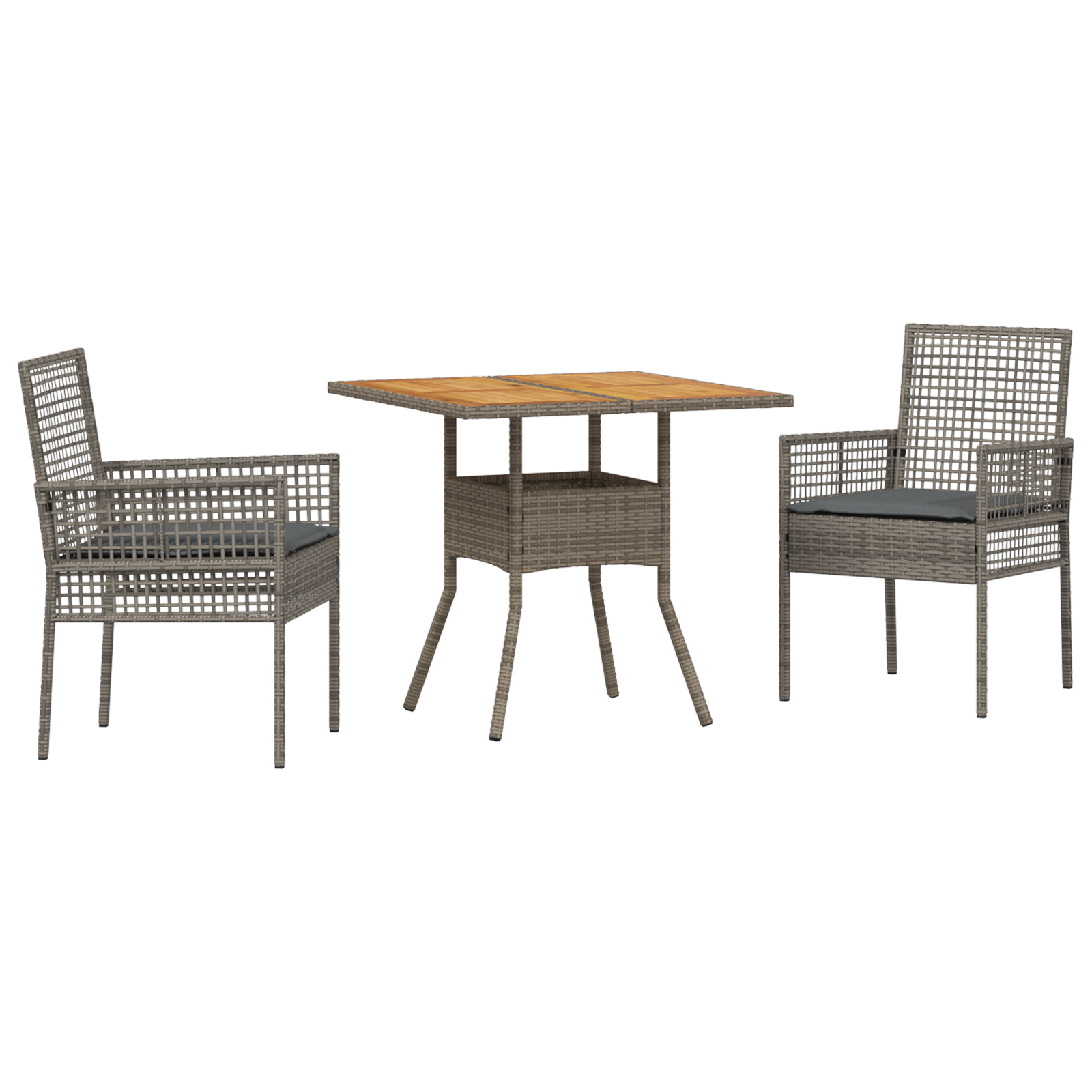Thumbnail - vidaXL 3-tlg. Garten-Essgruppe mit Kissen Grau Poly Rattan