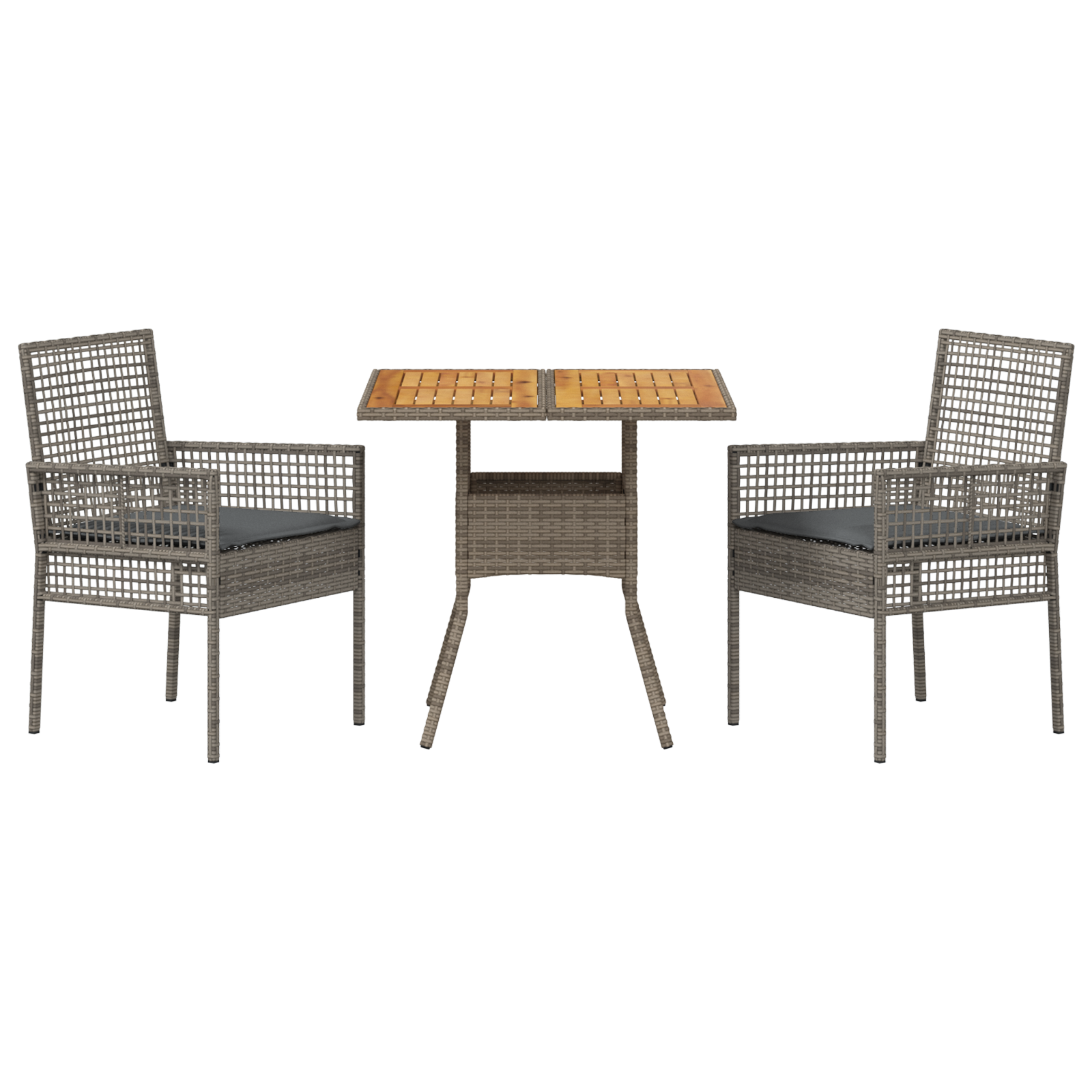 3 Piece Garden Dining Set with Cushions Grey Poly Rattan - Image 7