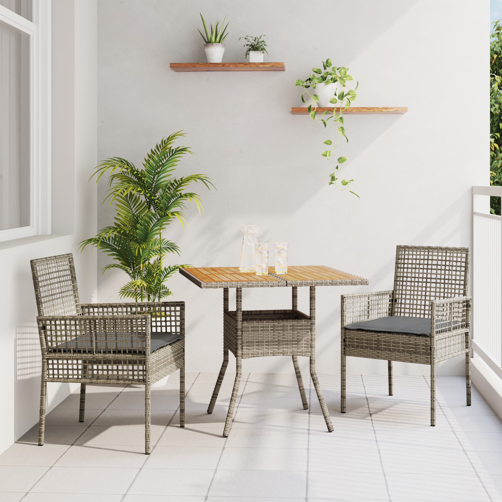 Thumbnail - vidaXL 3-tlg. Garten-Essgruppe mit Kissen Grau Poly Rattan
