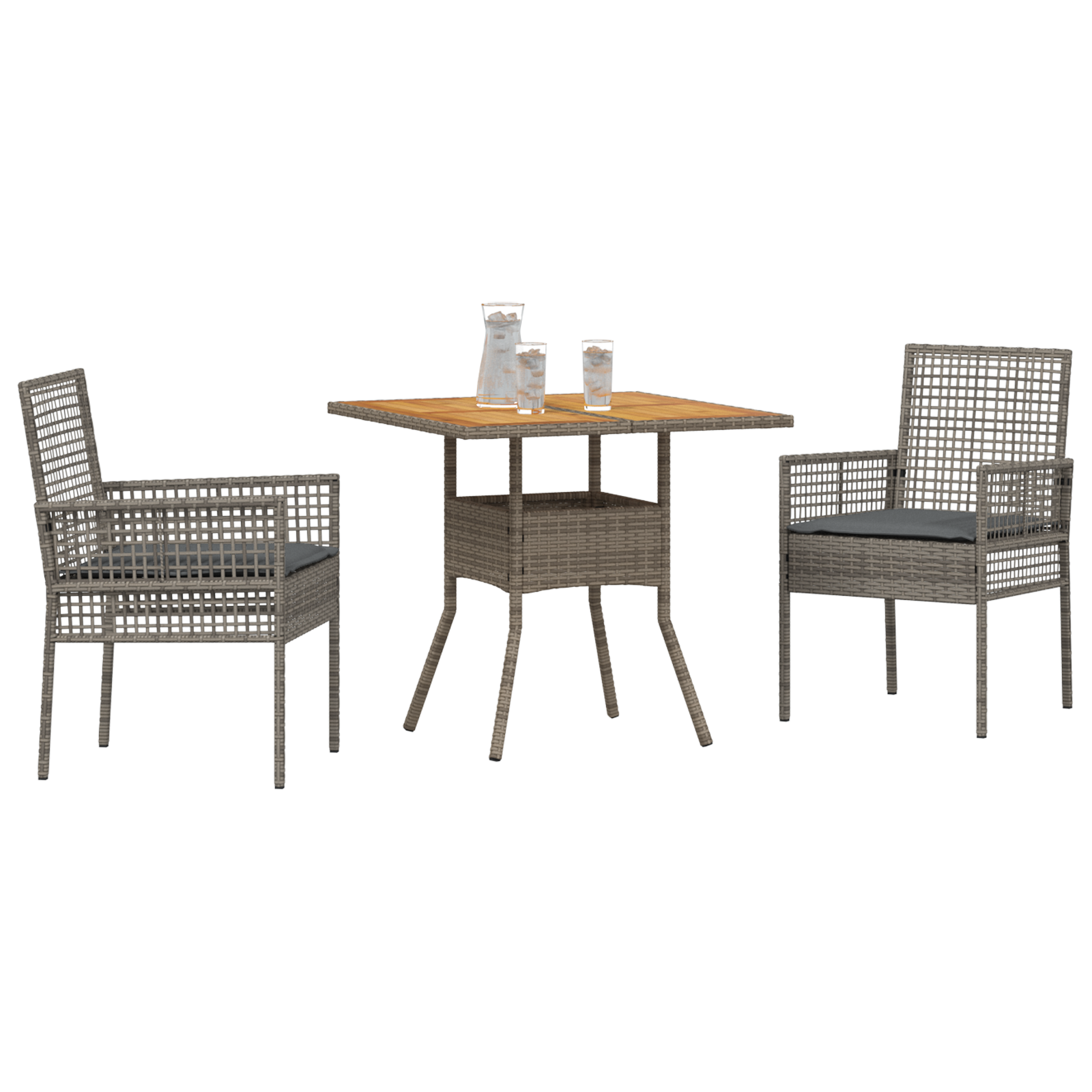 Thumbnail - vidaXL 3-tlg. Garten-Essgruppe mit Kissen Grau Poly Rattan