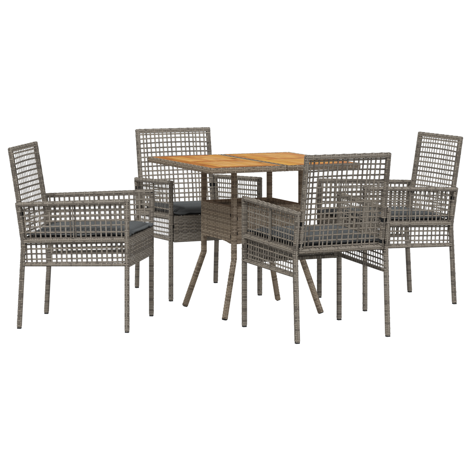 5 Piece Garden Dining Set with Cushions Grey Poly Rattan - Image 2