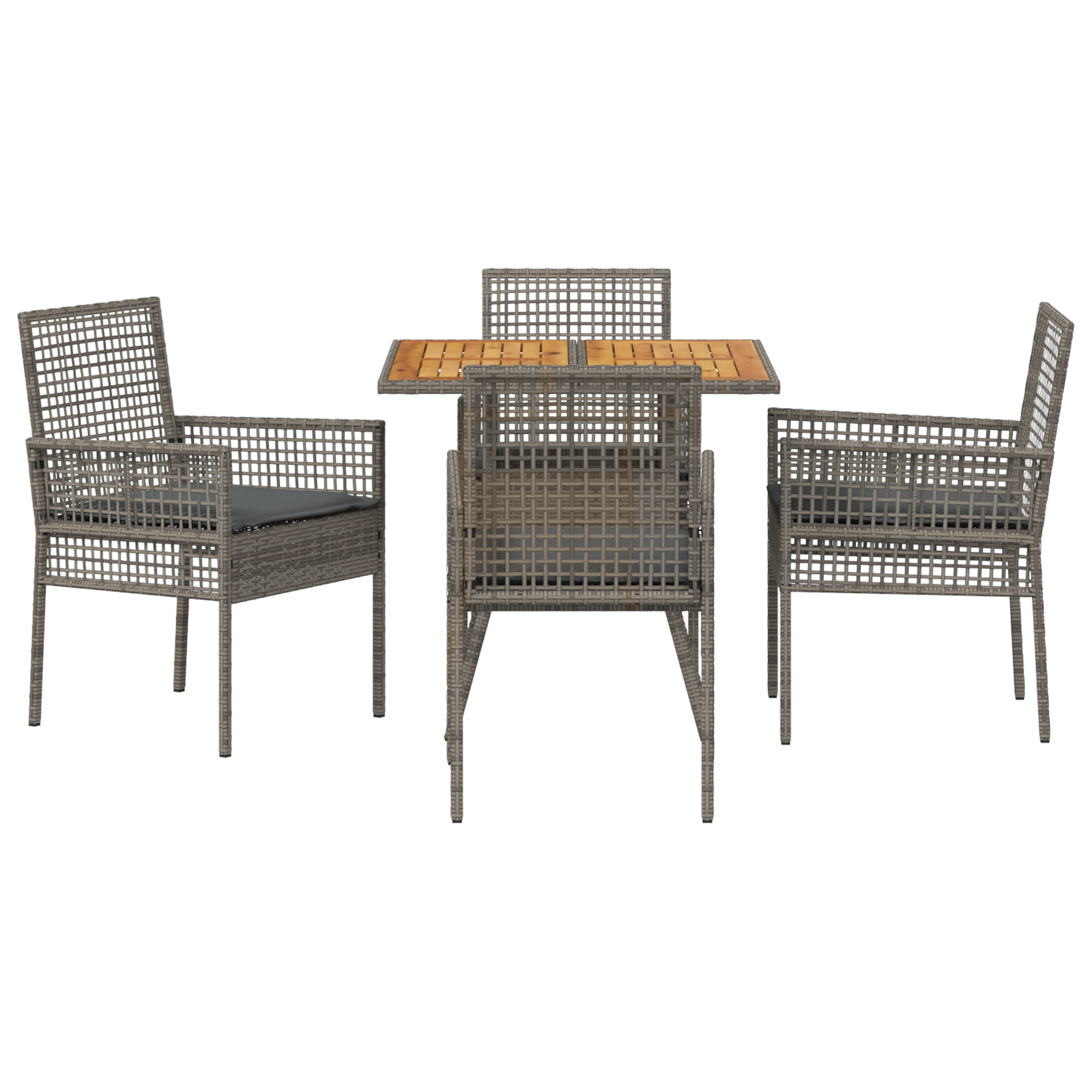 5 Piece Garden Dining Set with Cushions Grey Poly Rattan - Image 7