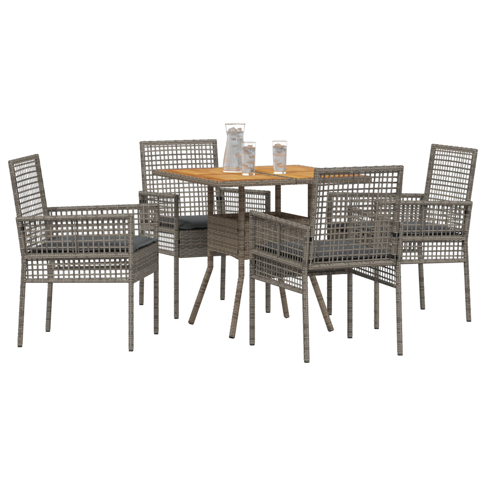 5 Piece Garden Dining Set with Cushions Grey Poly Rattan - Image 3