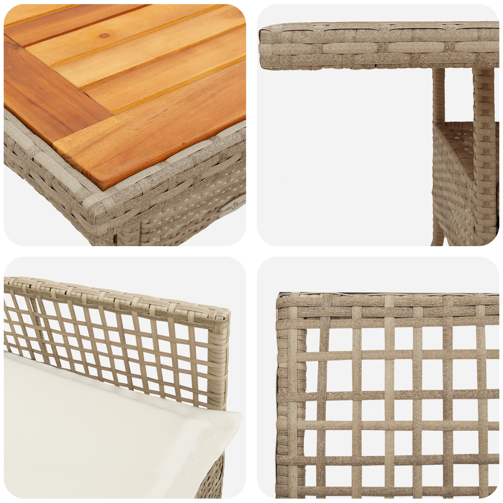 Комплект от 3 части за градинско хранене с възглавници Бежово Полиратан - Image 9