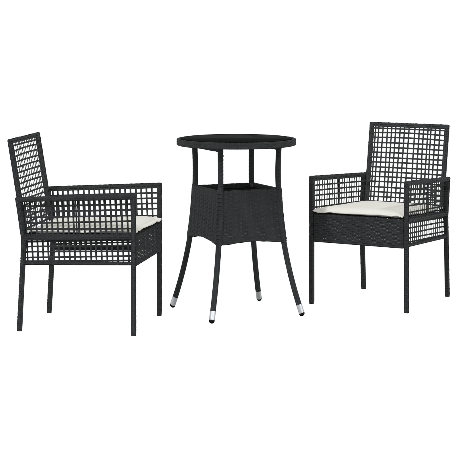 3 Piece Garden Dining Set Black Poly Rattan - Image 2