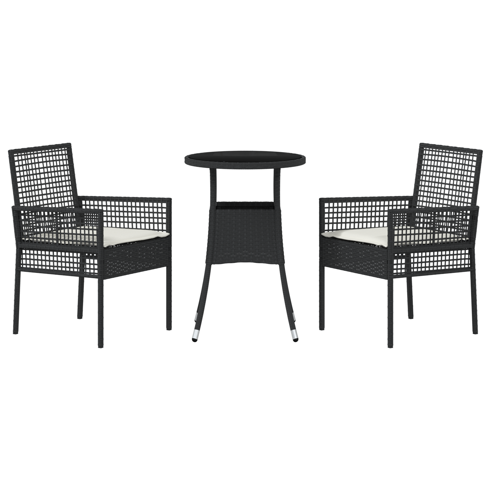 3 Piece Garden Dining Set Black Poly Rattan - Image 7
