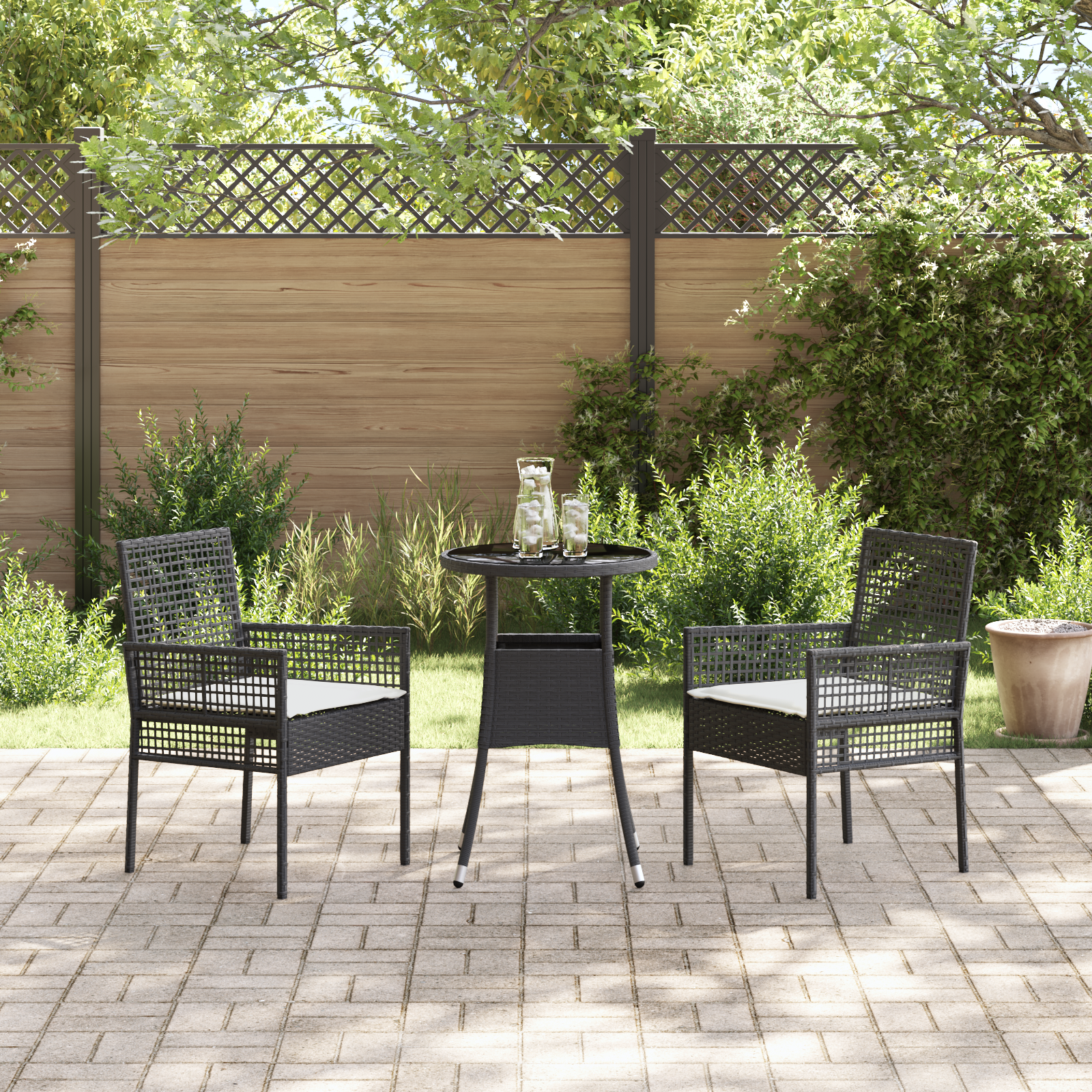 3 Piece Garden Dining Set Black Poly Rattan - Image 4