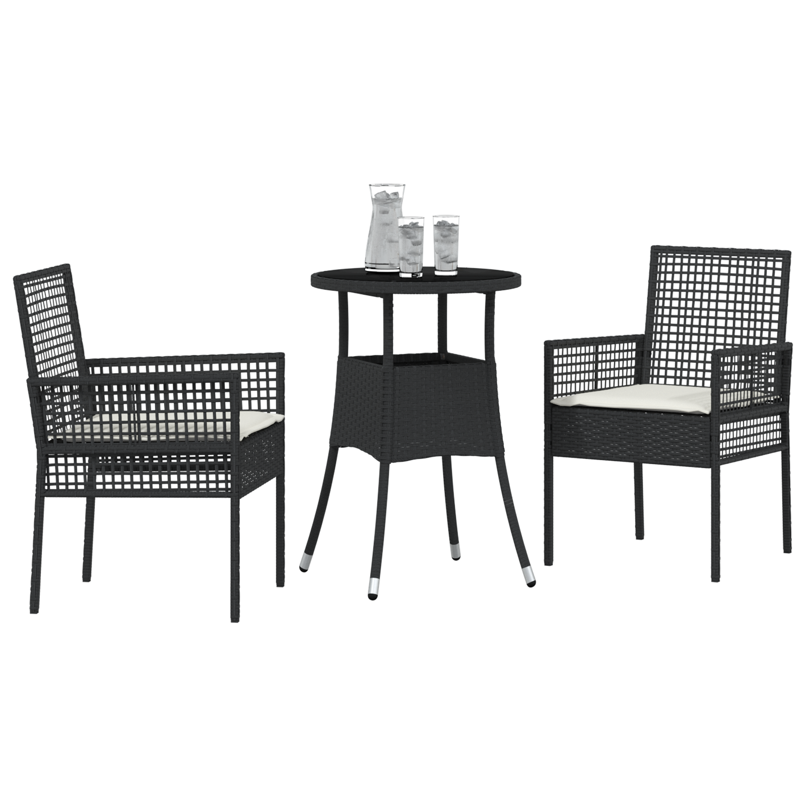 3 Piece Garden Dining Set Black Poly Rattan - Image 3