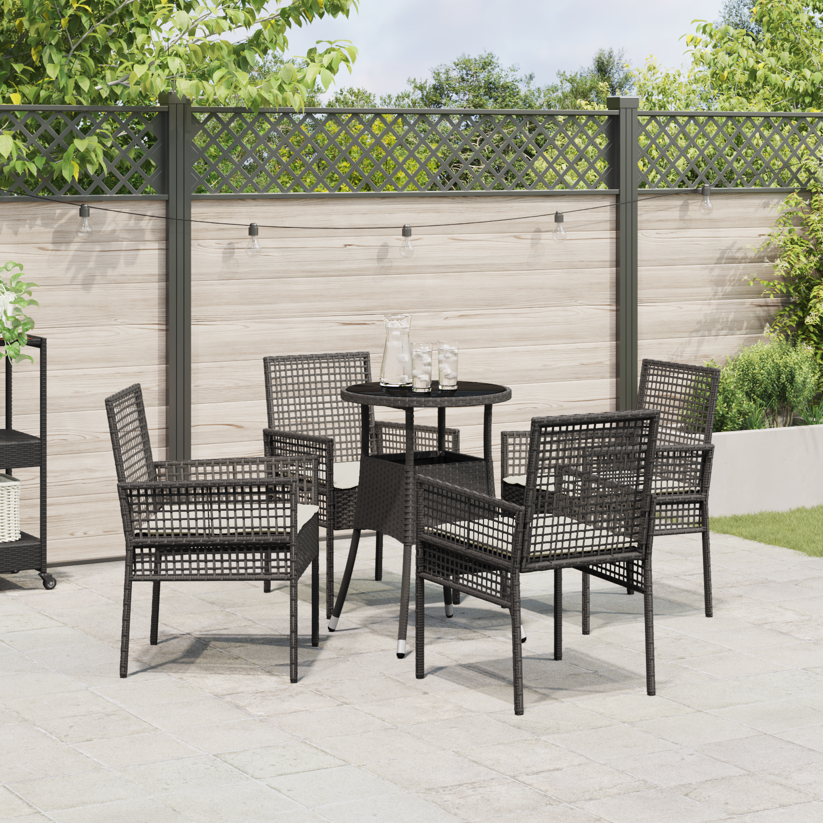 5 Piece Garden Dining Set Black Poly Rattan - Image 4