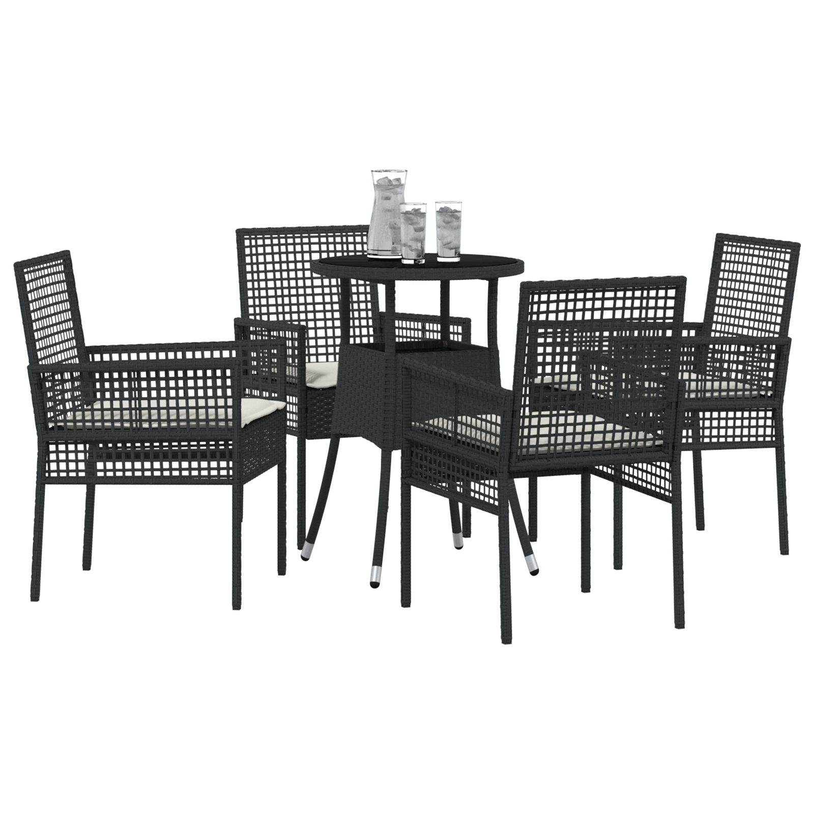 5 Piece Garden Dining Set Black Poly Rattan - Image 3