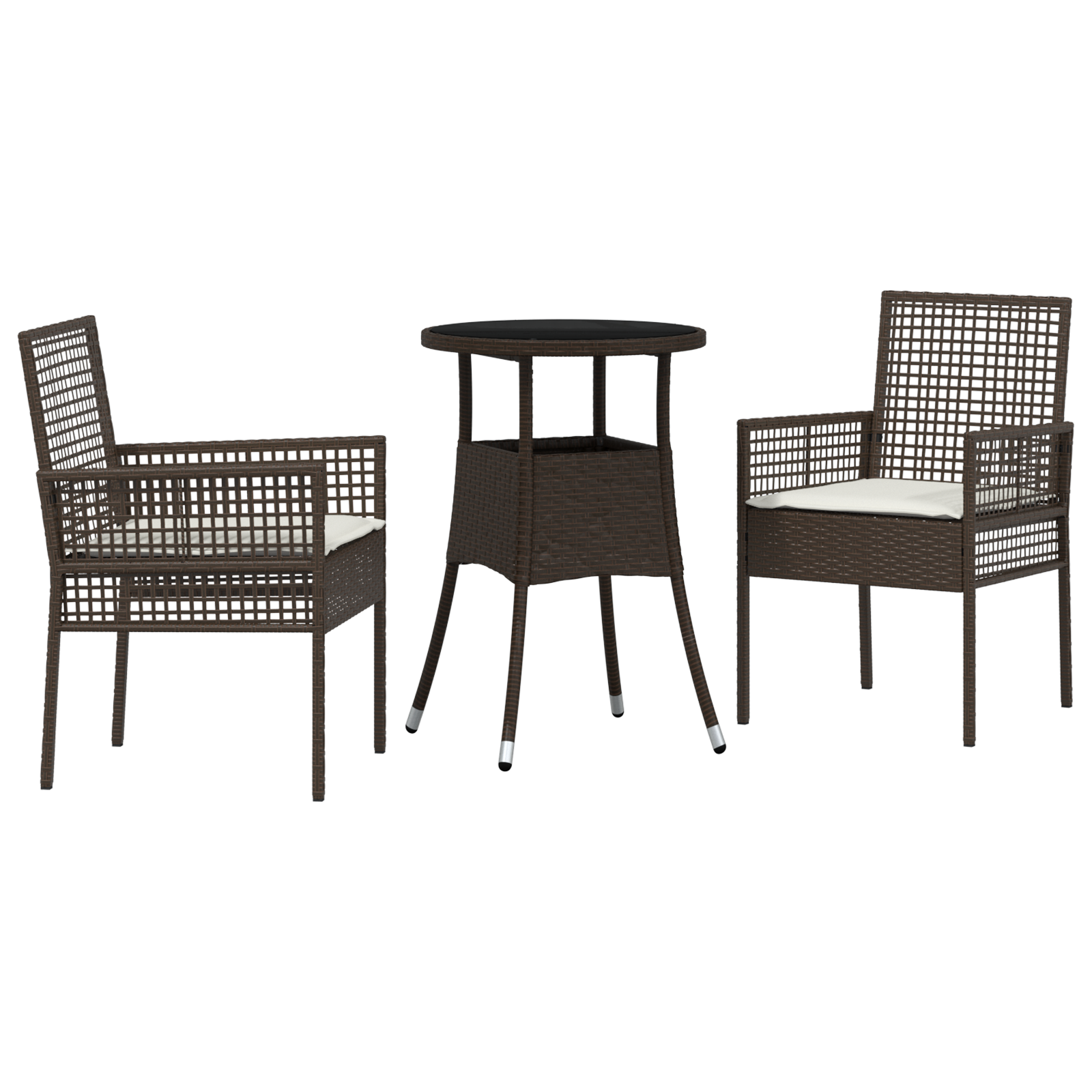 3 Piece Garden Dining Set Brown Poly Rattan - Image 2