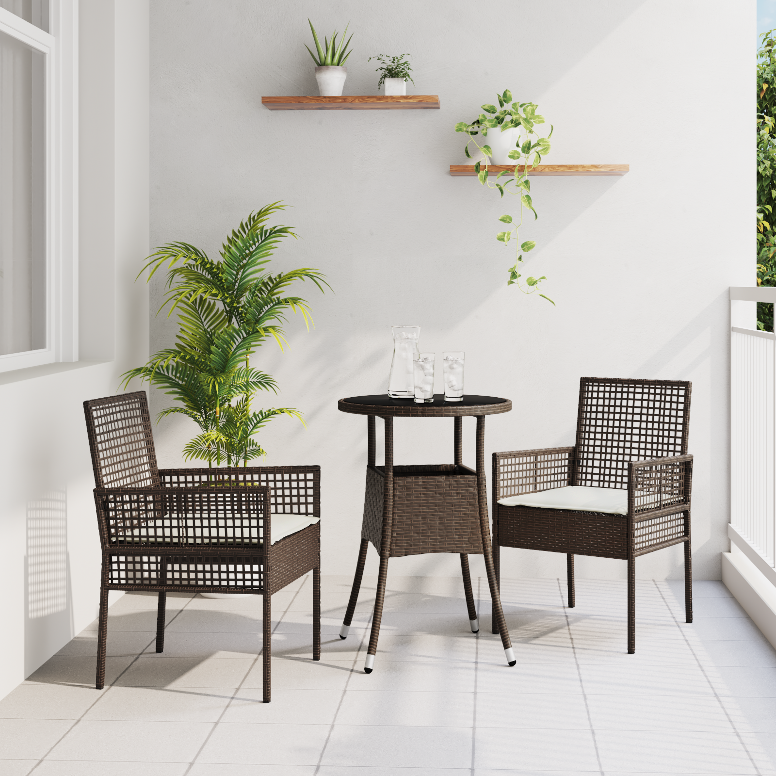 3 Piece Garden Dining Set Brown Poly Rattan