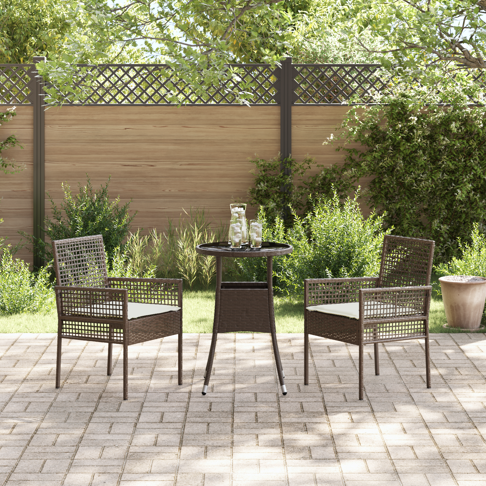 3 Piece Garden Dining Set Brown Poly Rattan - Image 4