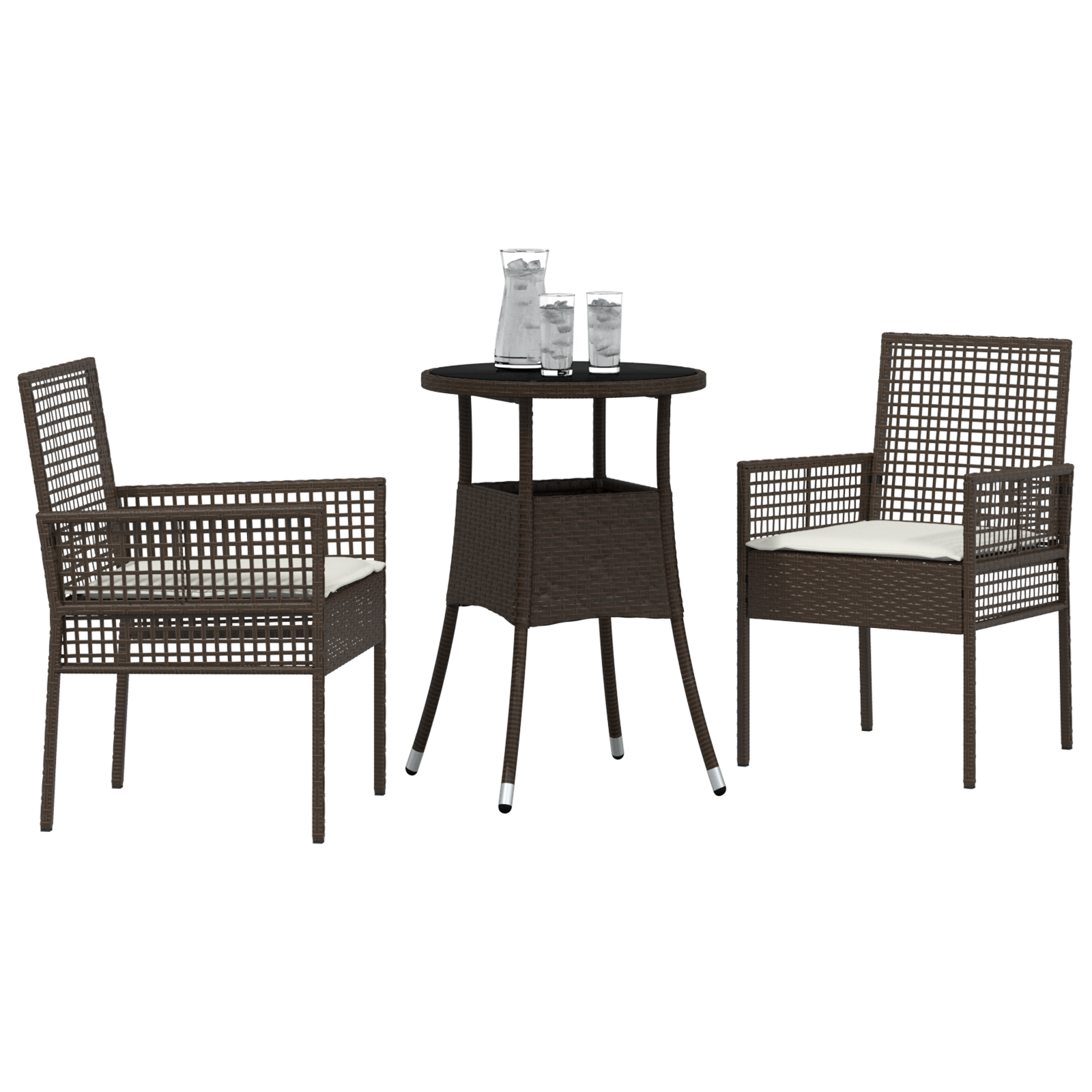 3 Piece Garden Dining Set Brown Poly Rattan - Image 3