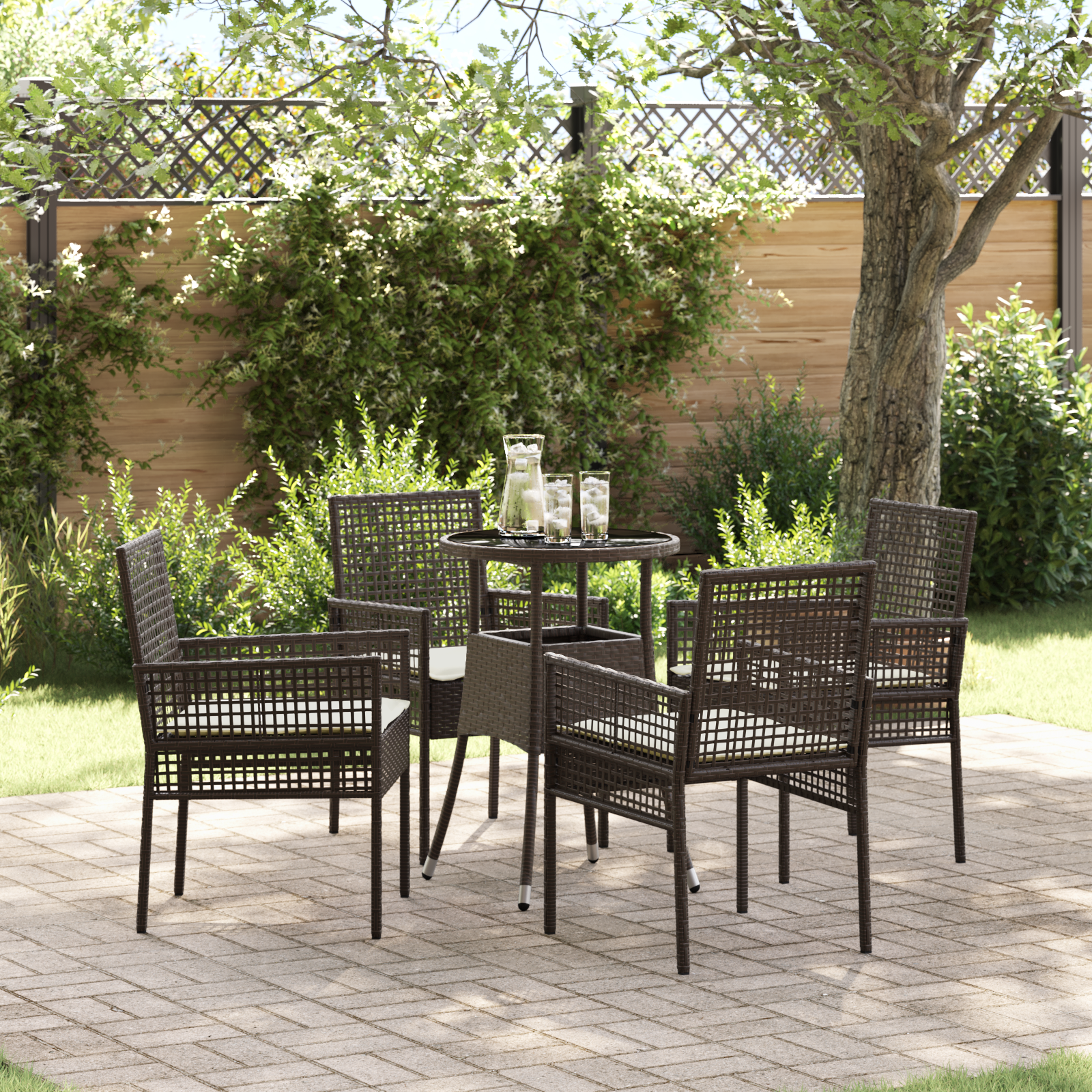 5 Piece Garden Dining Set Brown Poly Rattan