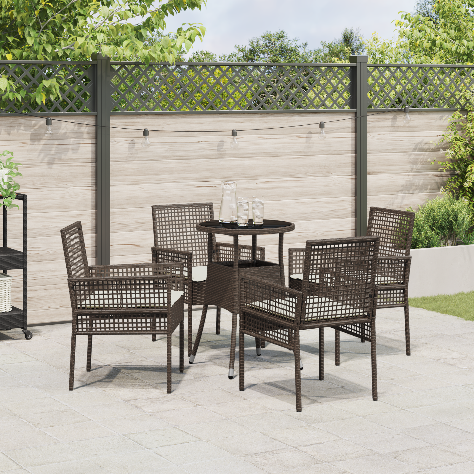 5 Piece Garden Dining Set Brown Poly Rattan - Image 4