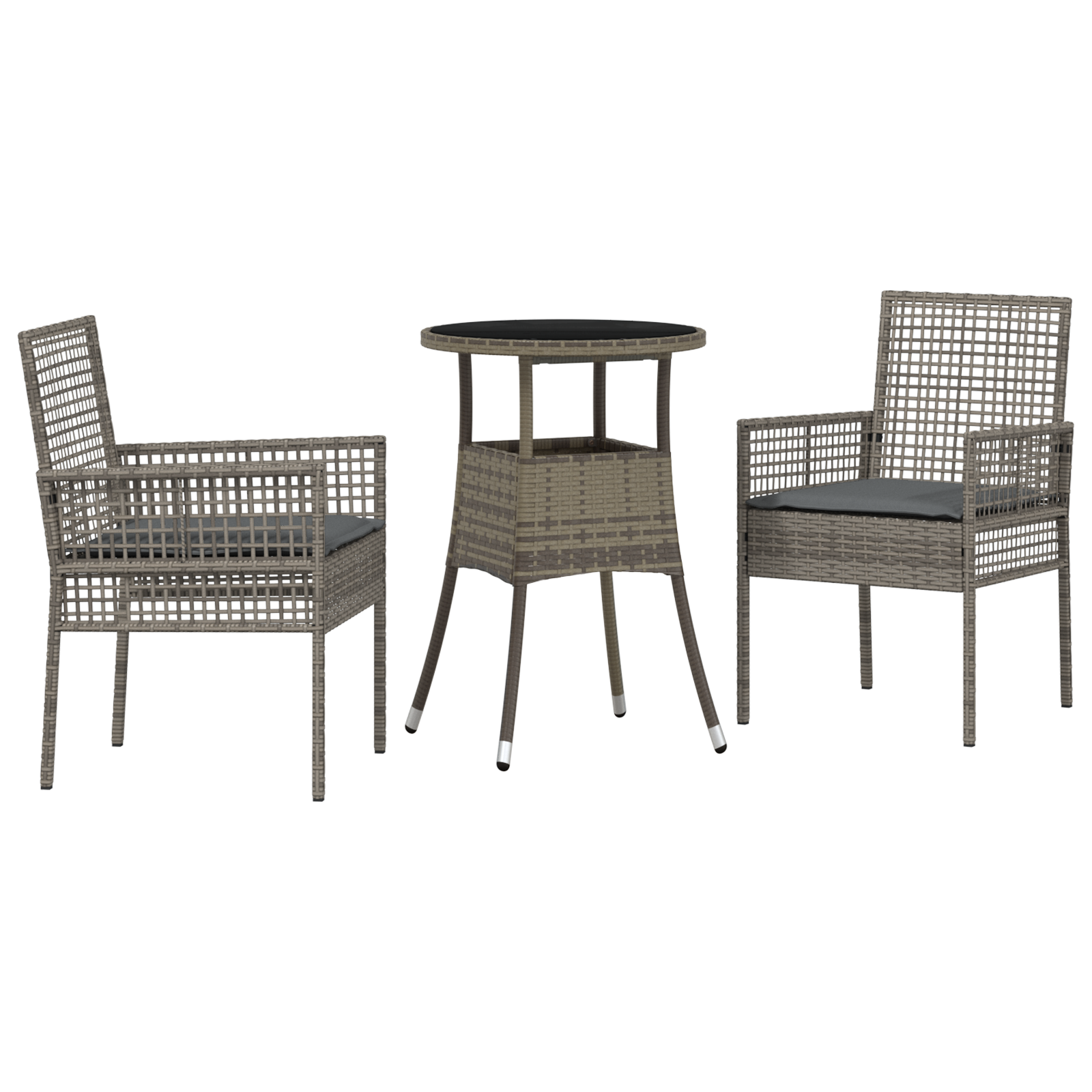 3 Piece Garden Dining Set Grey Poly Rattan - Image 2