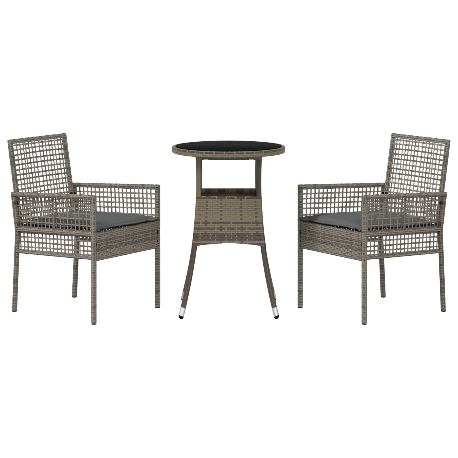 3 Piece Garden Dining Set Grey Poly Rattan - Image 7