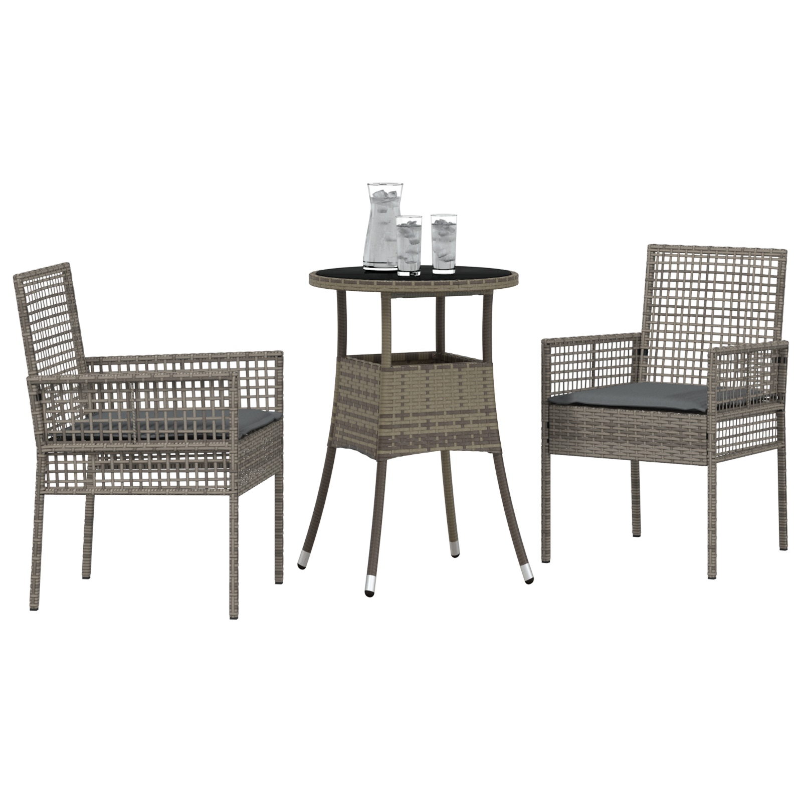 3 Piece Garden Dining Set Grey Poly Rattan - Image 3