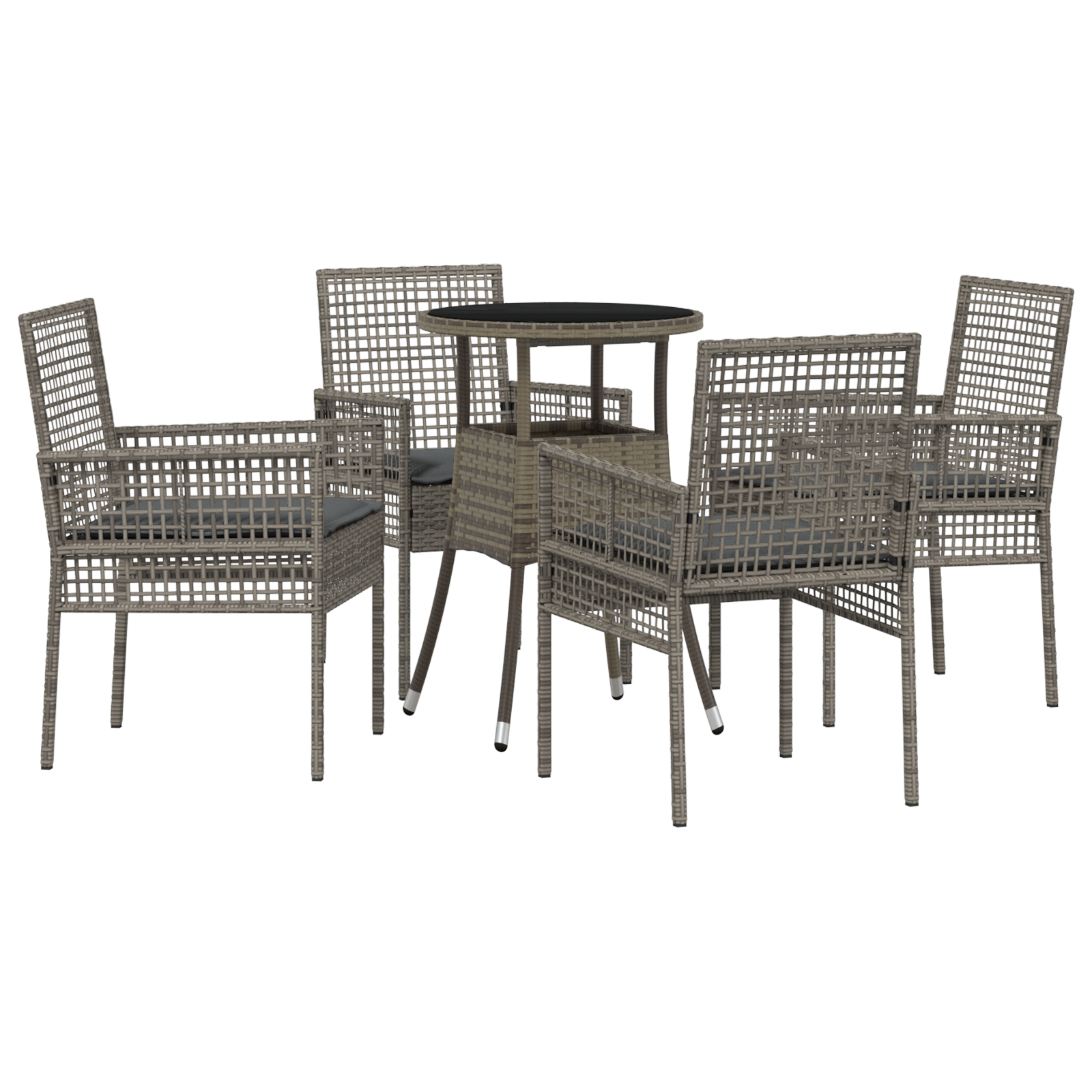 5 Piece Garden Dining Set Grey Poly Rattan - Image 2