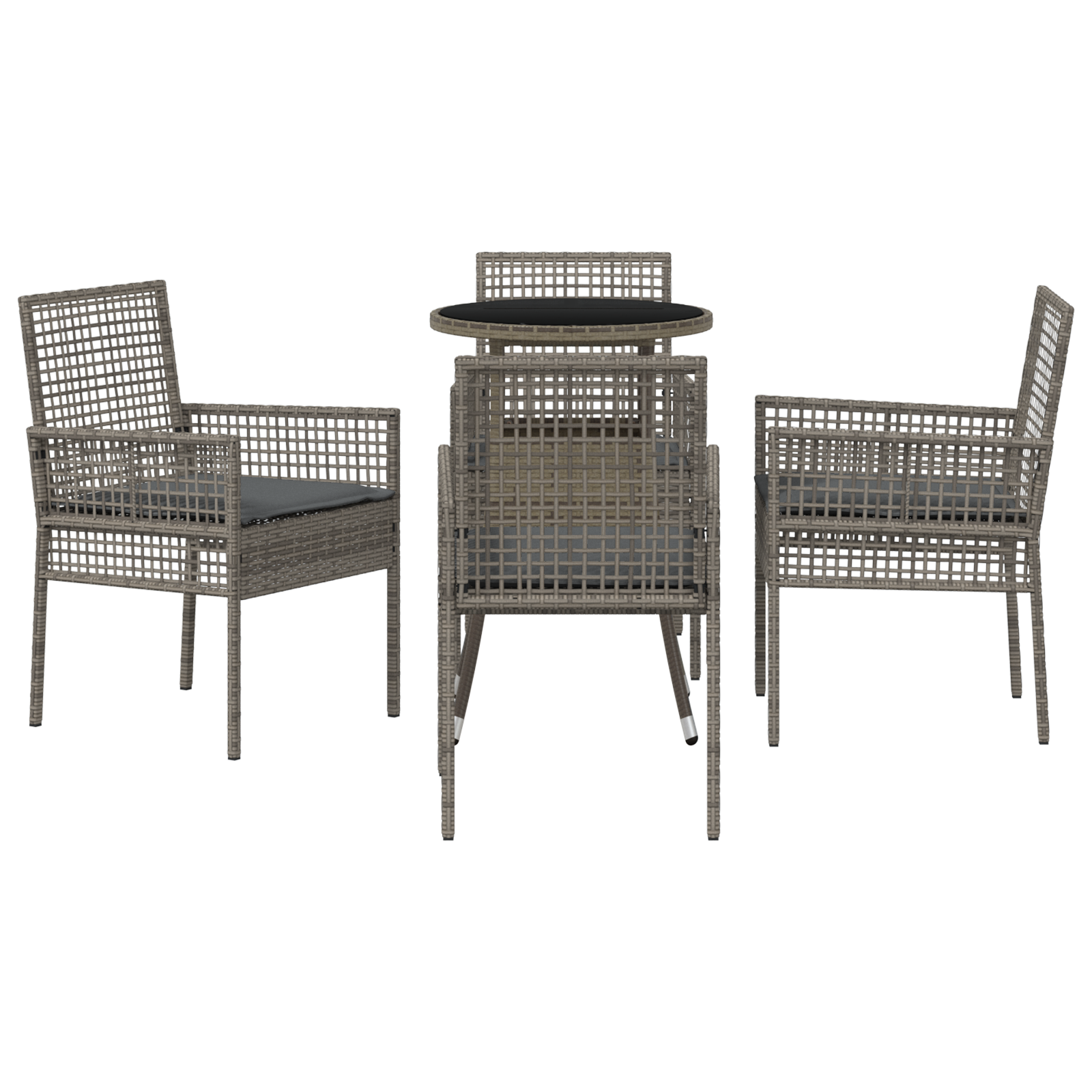 5 Piece Garden Dining Set Grey Poly Rattan - Image 7