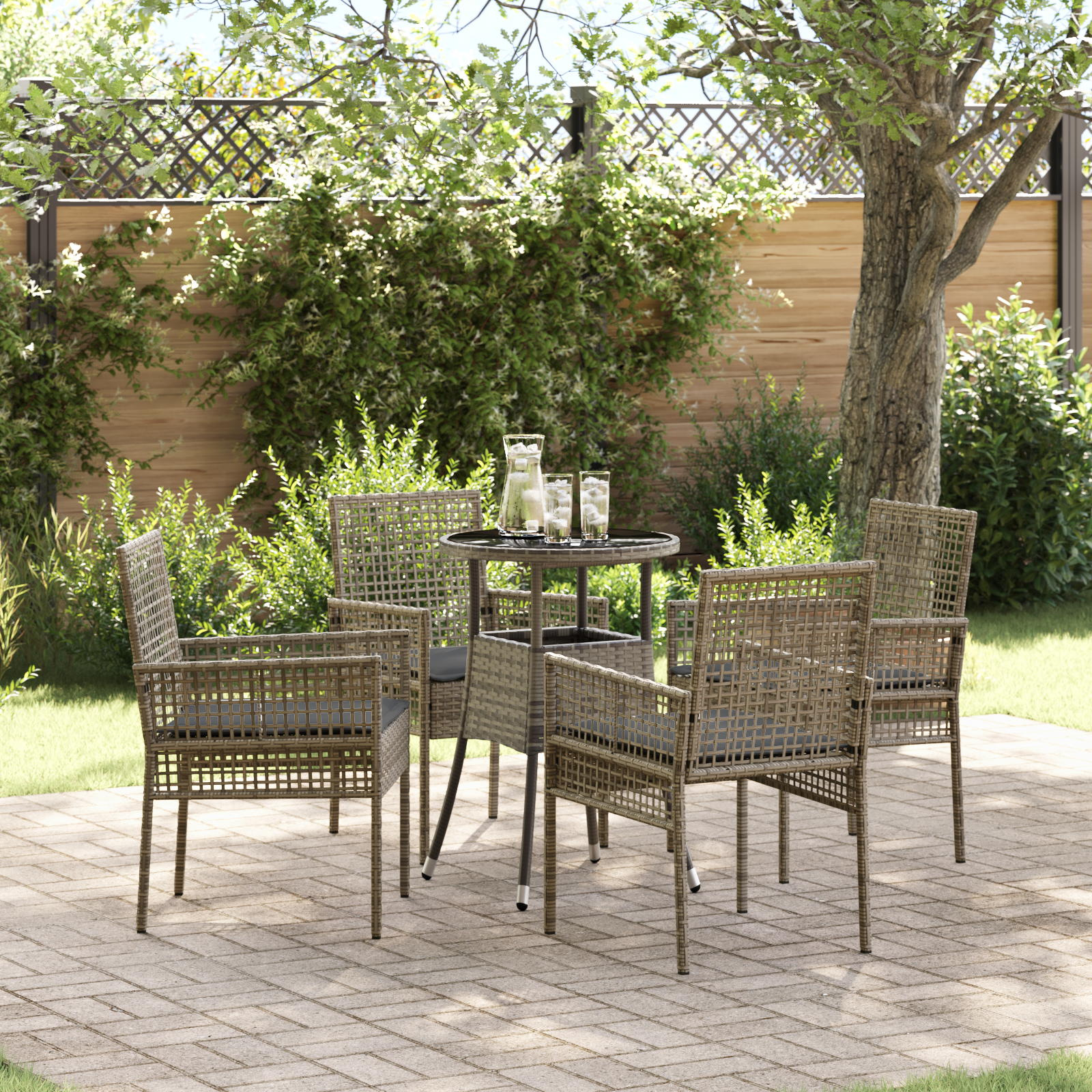5 Piece Garden Dining Set Grey Poly Rattan