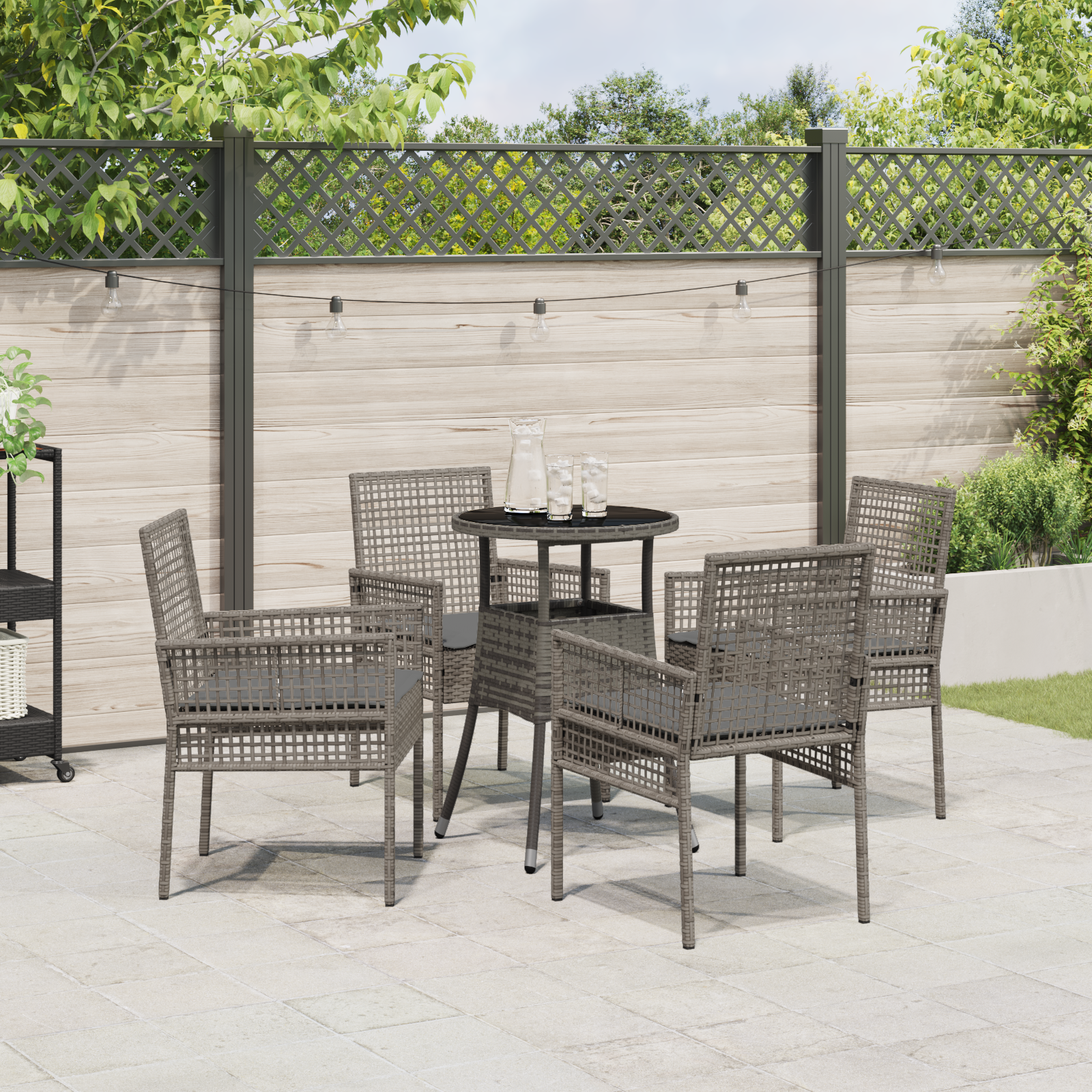 5 Piece Garden Dining Set Grey Poly Rattan - Image 4