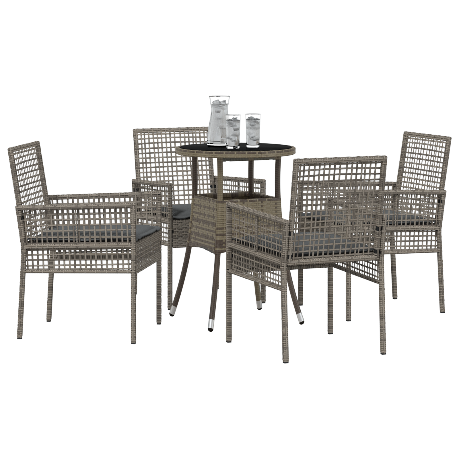 5 Piece Garden Dining Set Grey Poly Rattan - Image 3