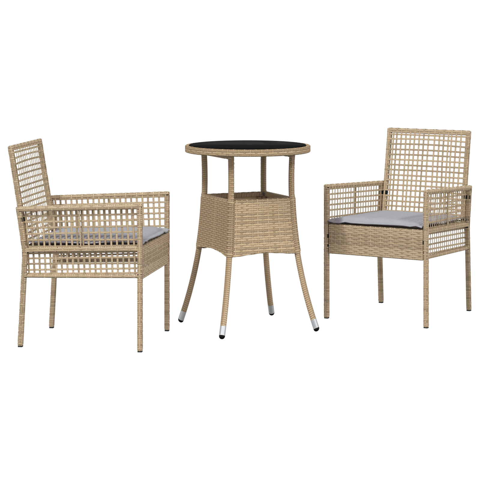 3 Piece Garden Dining Set Beige Poly Rattan - Image 2