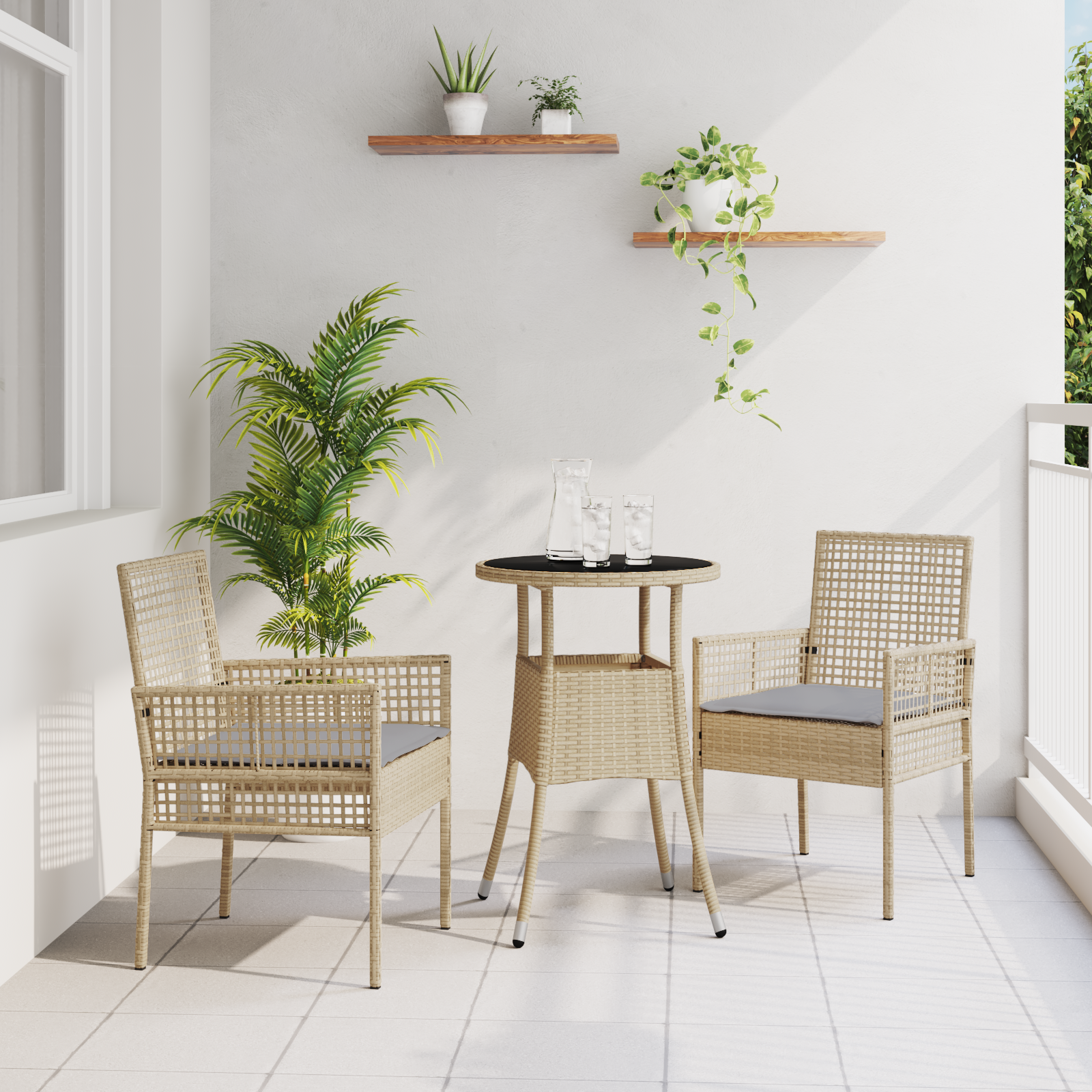 3 Piece Garden Dining Set Beige Poly Rattan