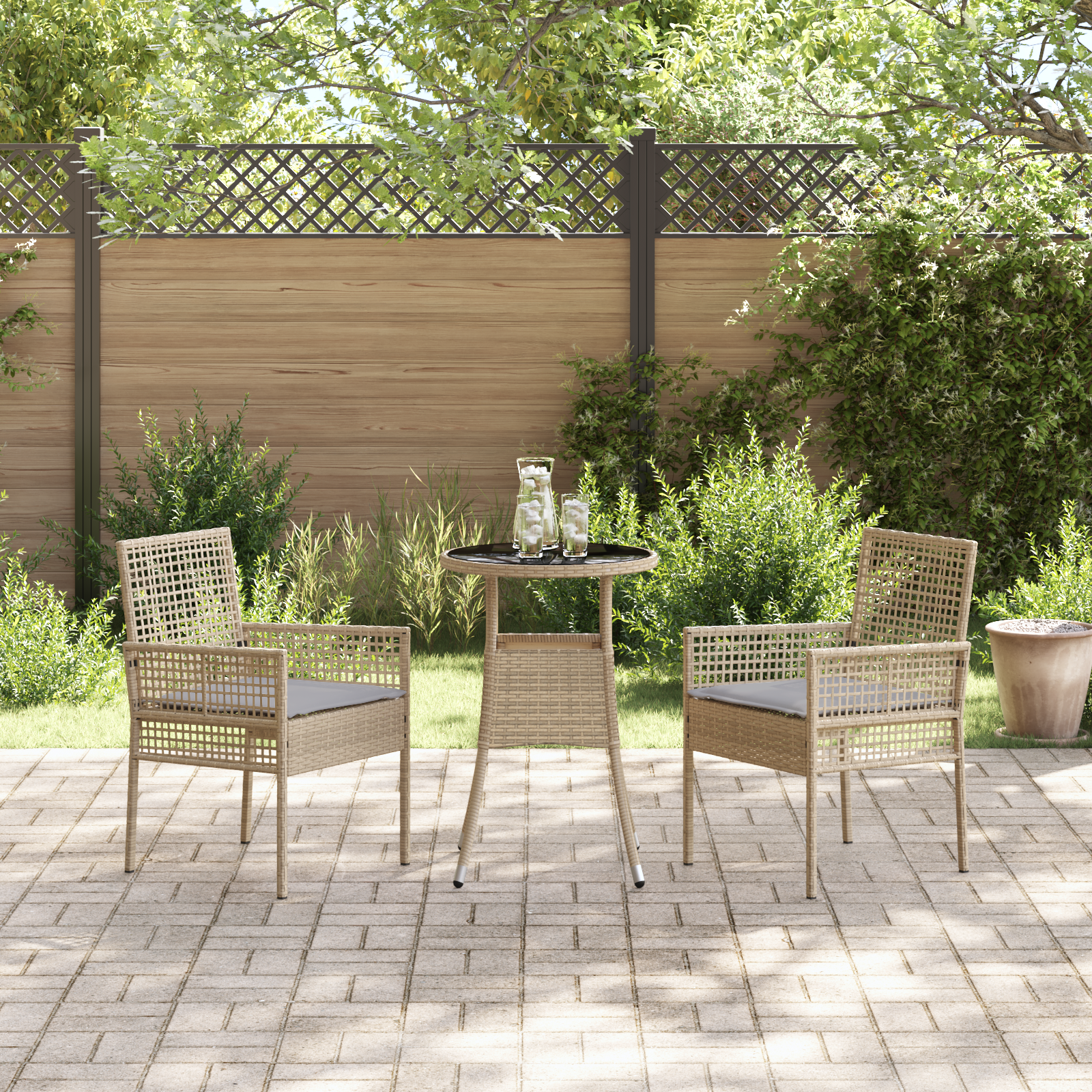 3 Piece Garden Dining Set Beige Poly Rattan - Image 4