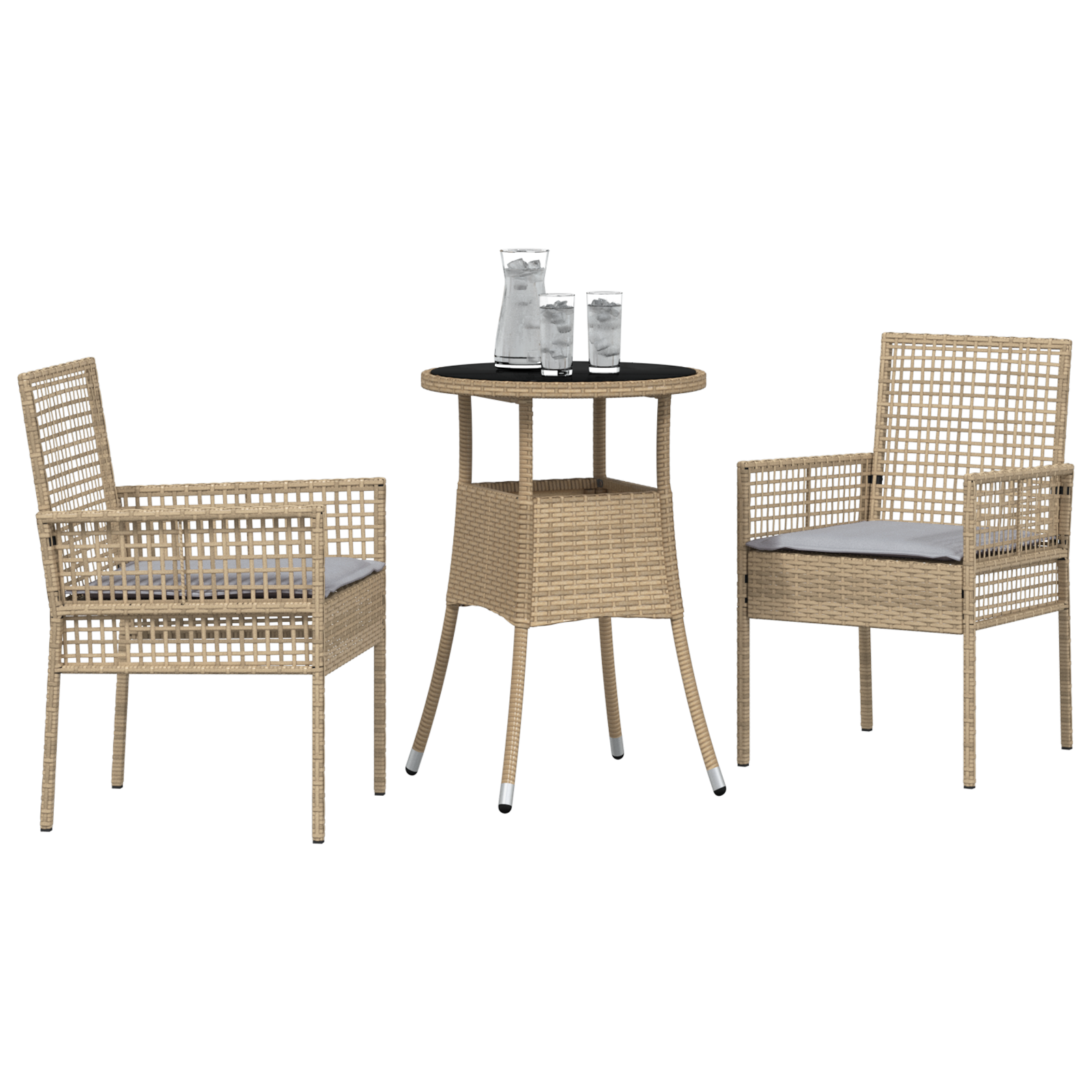 3 Piece Garden Dining Set Beige Poly Rattan - Image 3