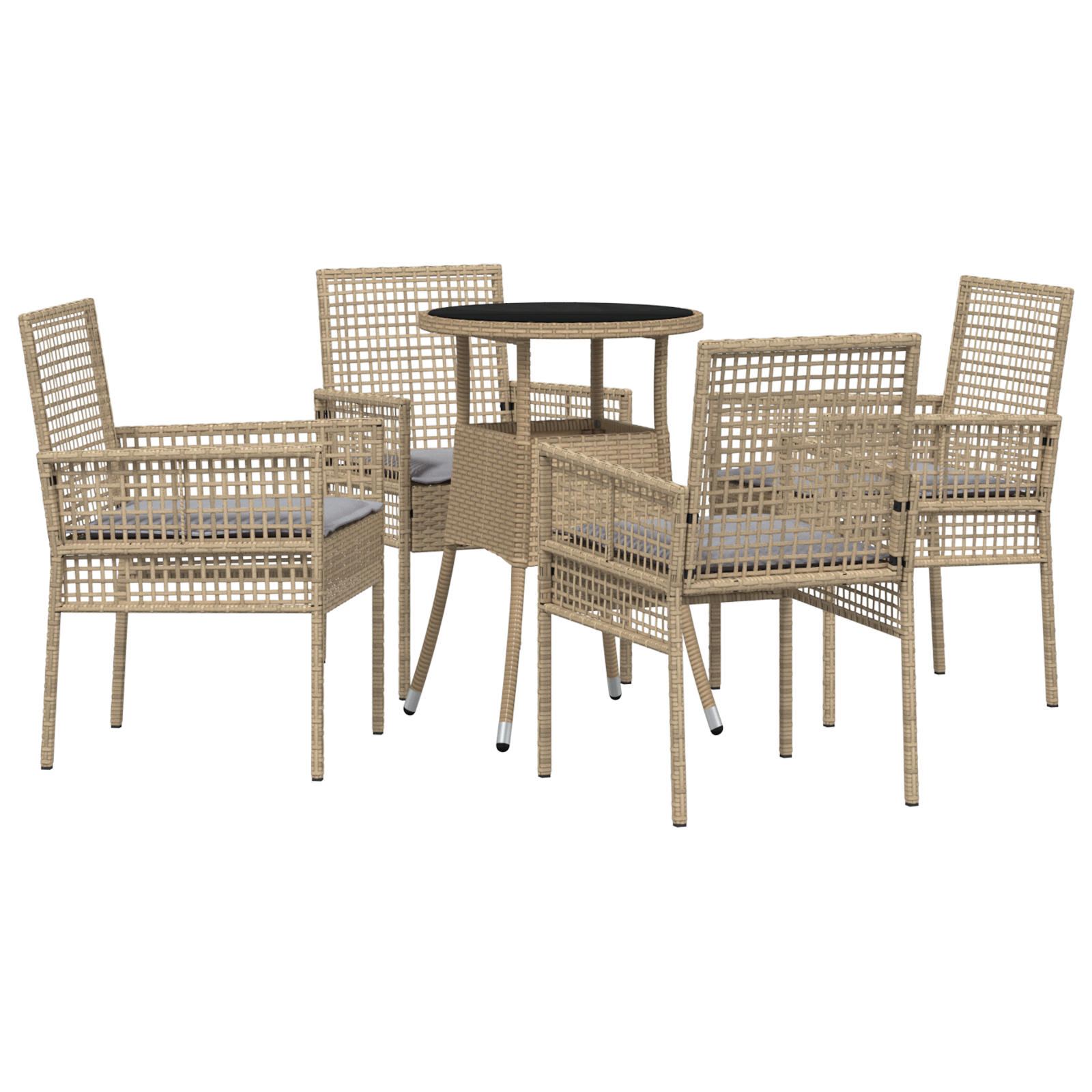 5 Piece Garden Dining Set Beige Poly Rattan - Image 2