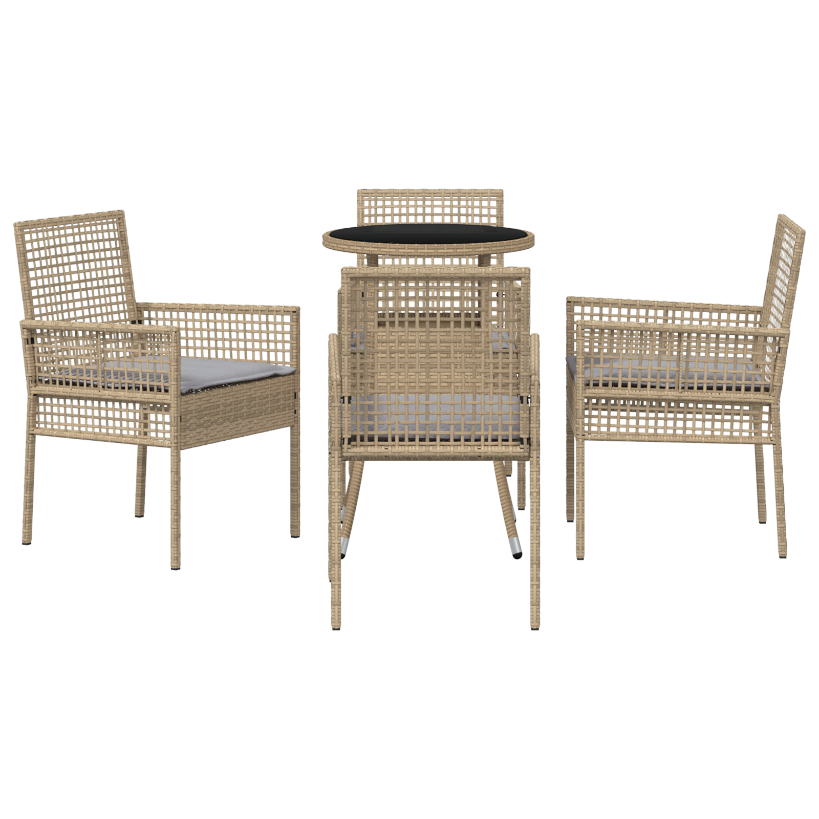 5 Piece Garden Dining Set Beige Poly Rattan - Image 7
