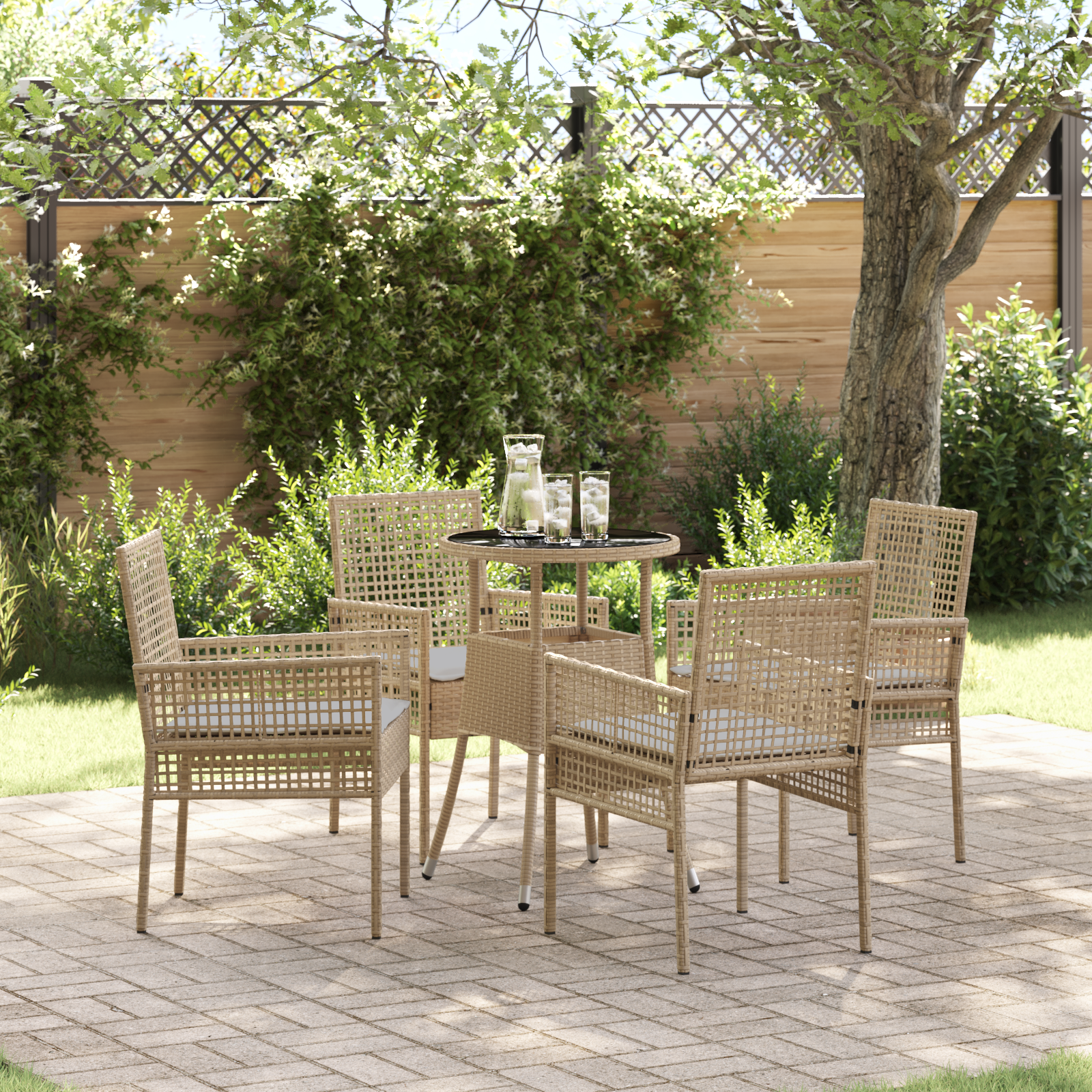5 Piece Garden Dining Set Beige Poly Rattan