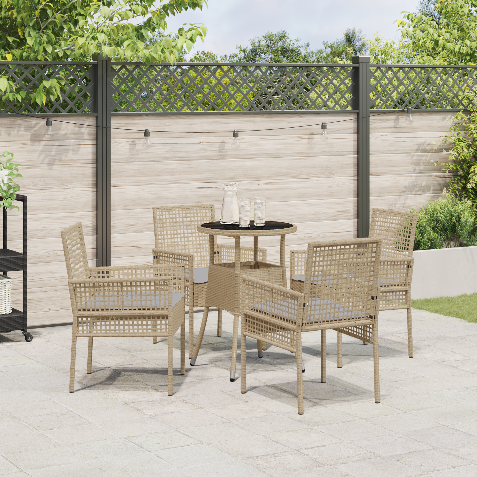 5 Piece Garden Dining Set Beige Poly Rattan - Image 4