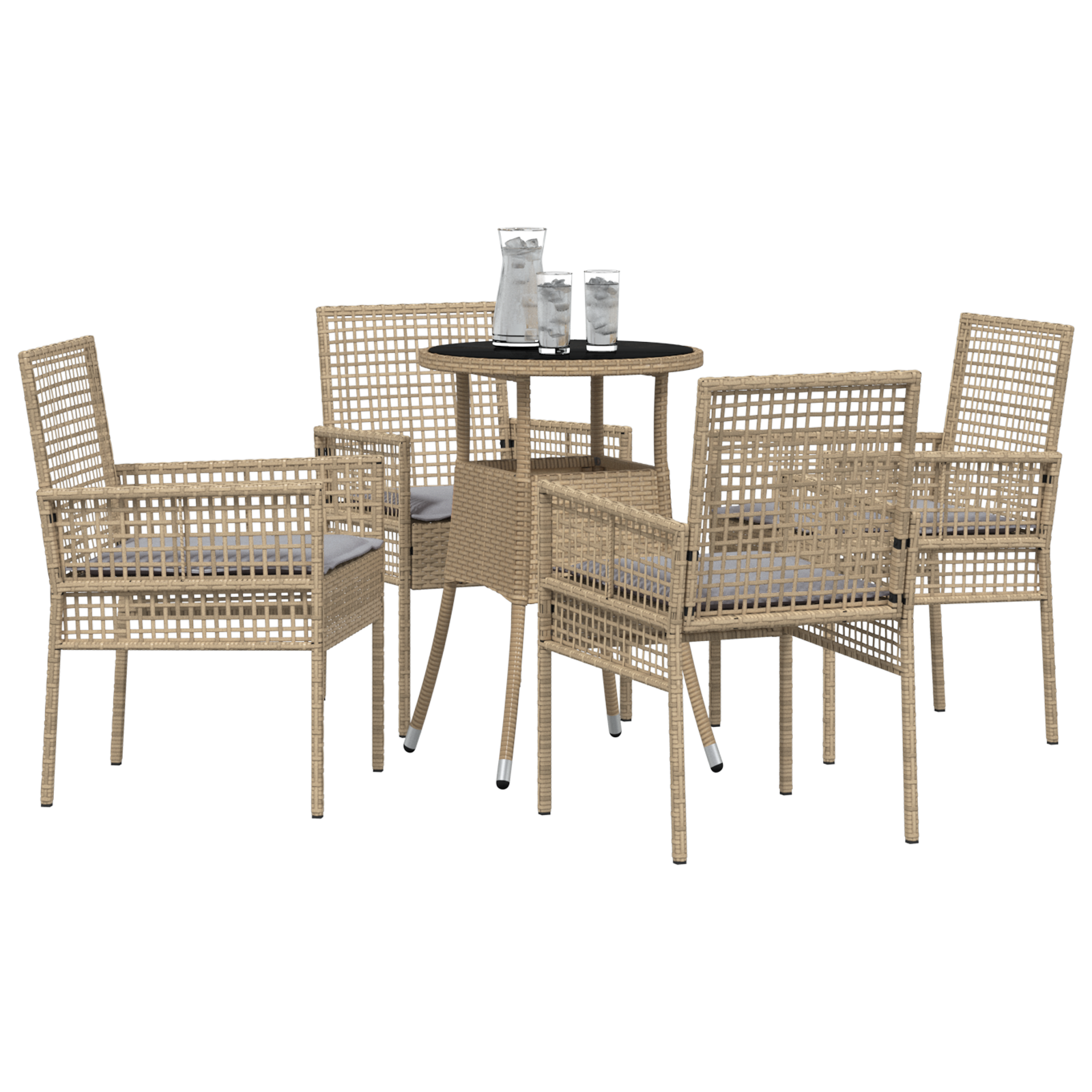 5 Piece Garden Dining Set Beige Poly Rattan - Image 3