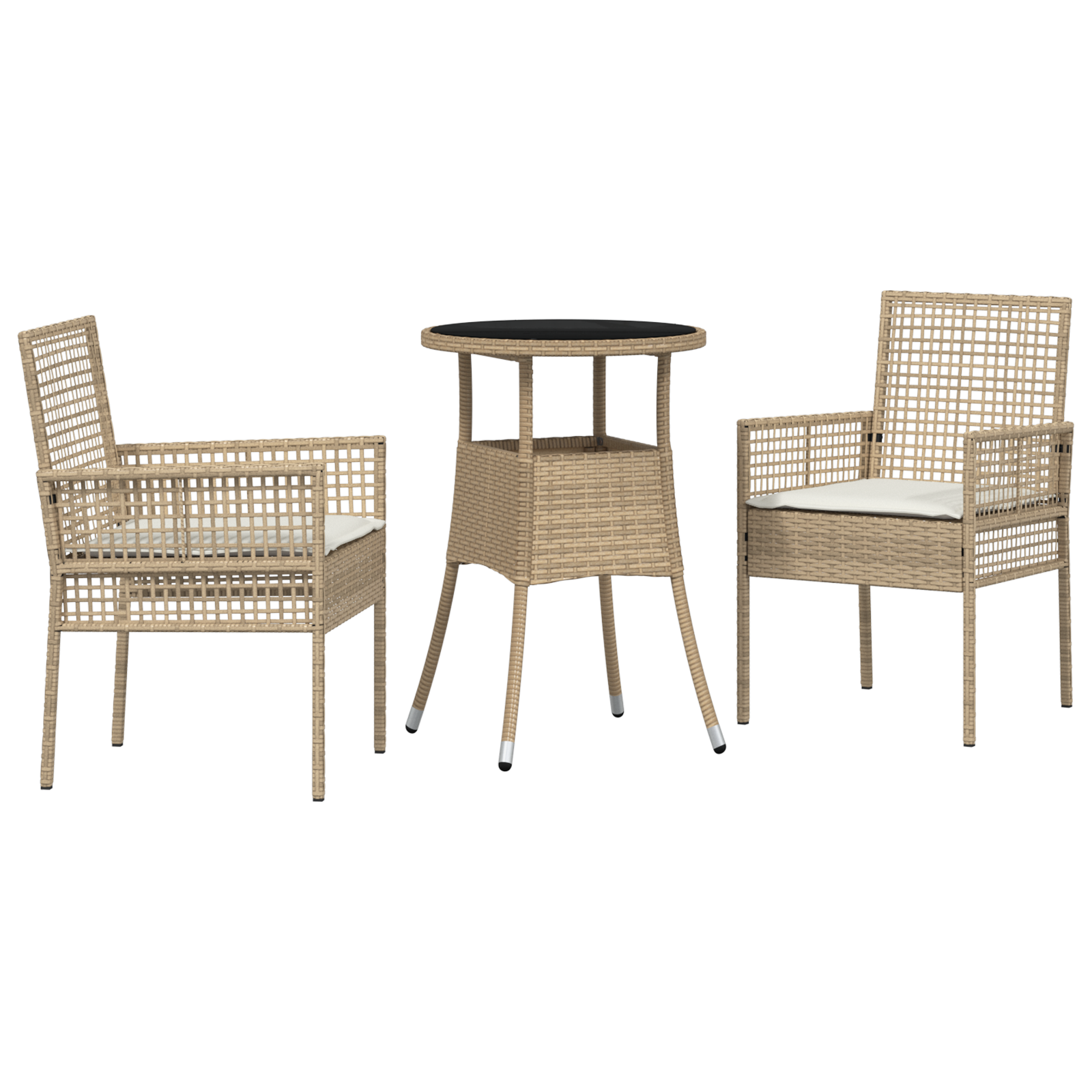 3 Piece Garden Dining Set Beige Poly Rattan - Image 2