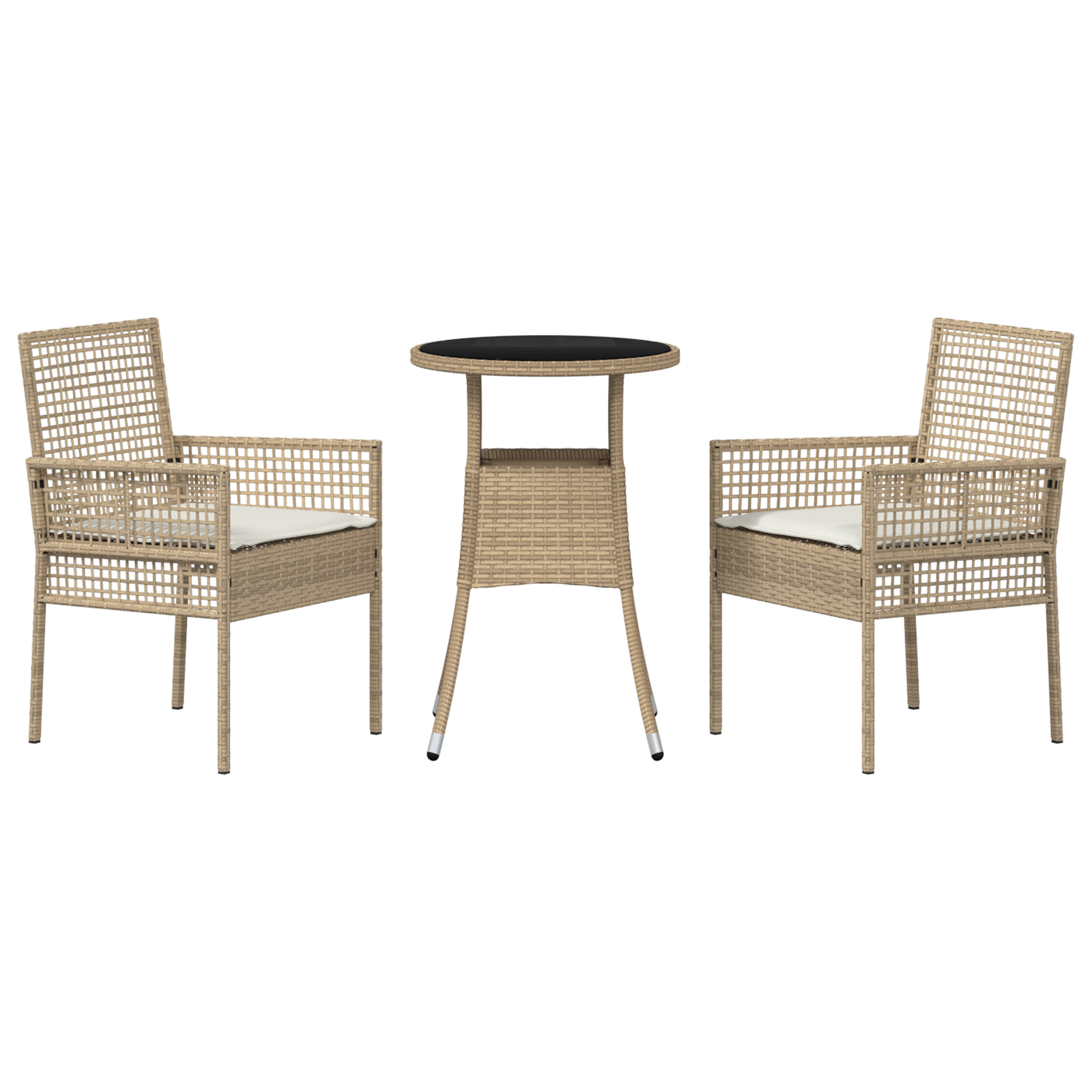 3 Piece Garden Dining Set Beige Poly Rattan - Image 7