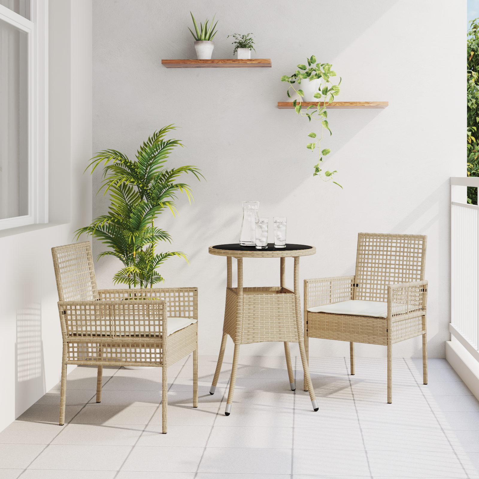 3 Piece Garden Dining Set Beige Poly Rattan
