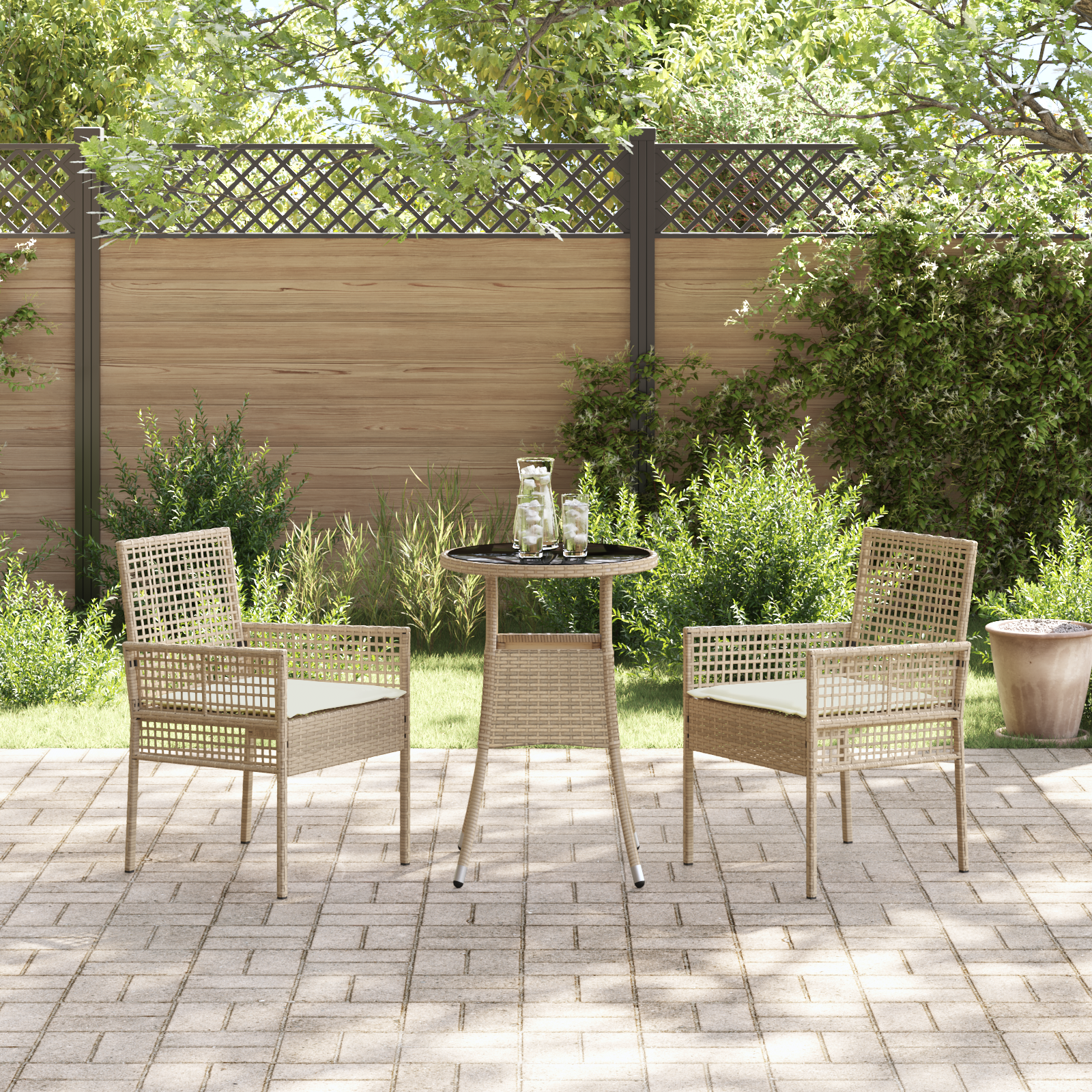 3 Piece Garden Dining Set Beige Poly Rattan - Image 4