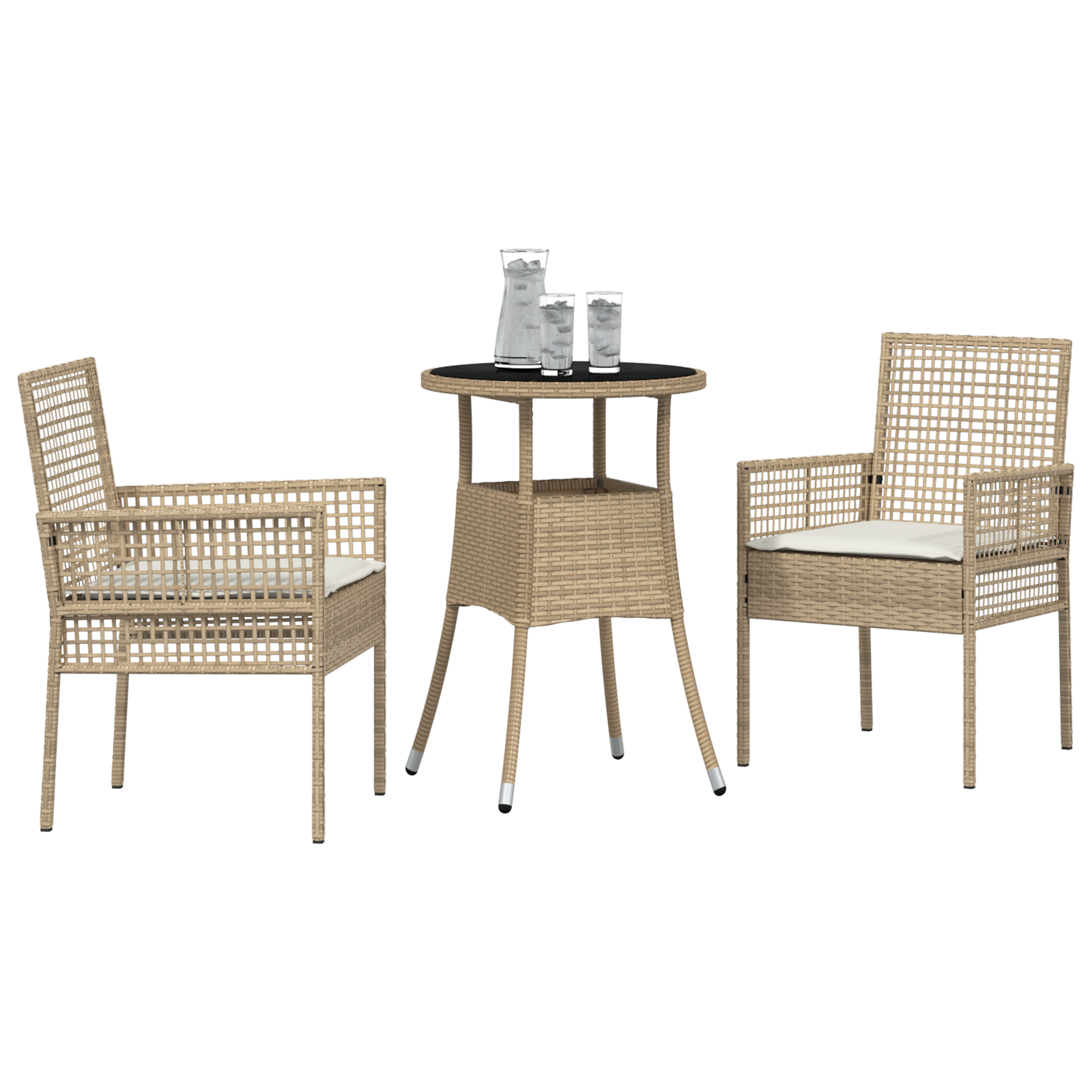 3 Piece Garden Dining Set Beige Poly Rattan - Image 3