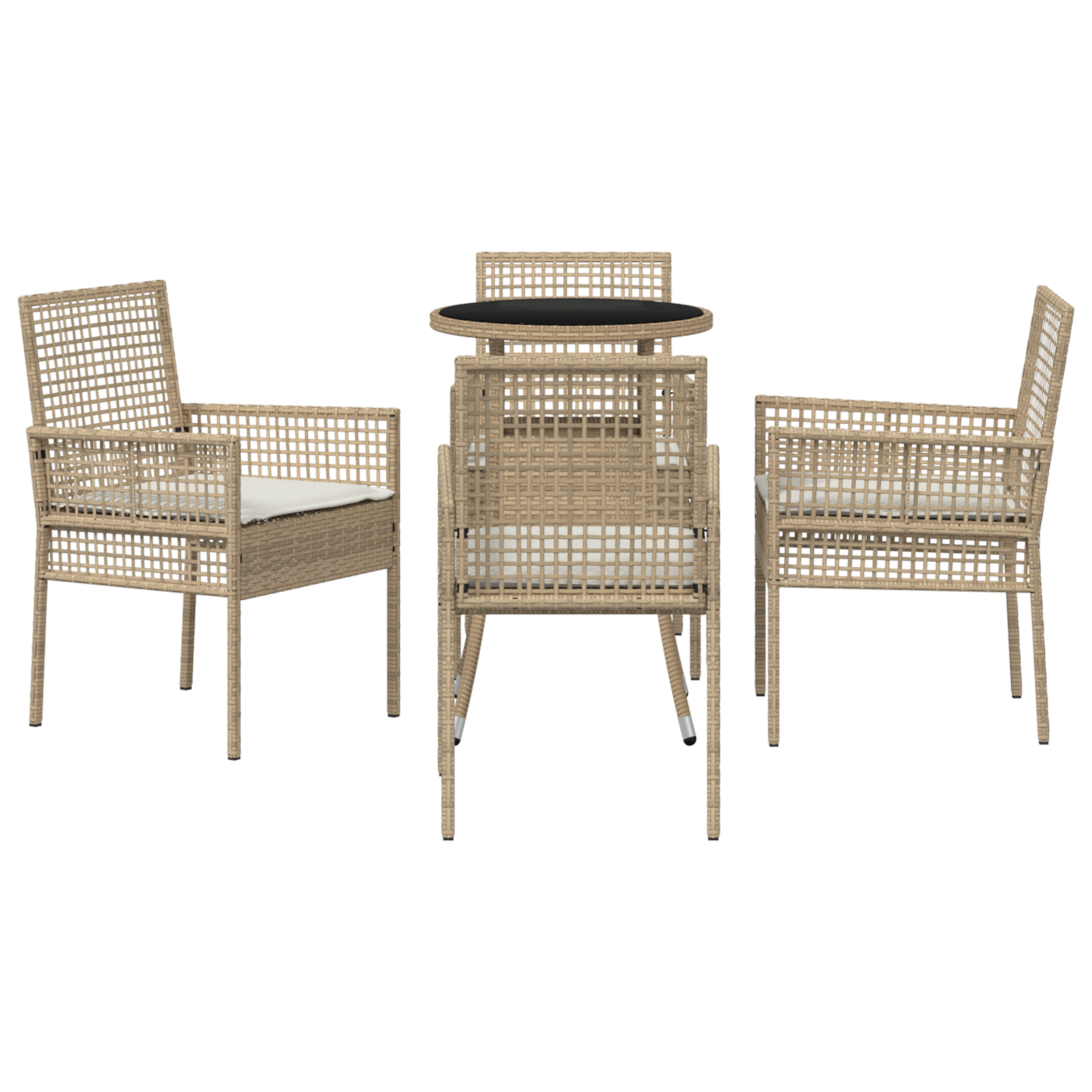 5 Piece Garden Dining Set Beige Poly Rattan - Image 7